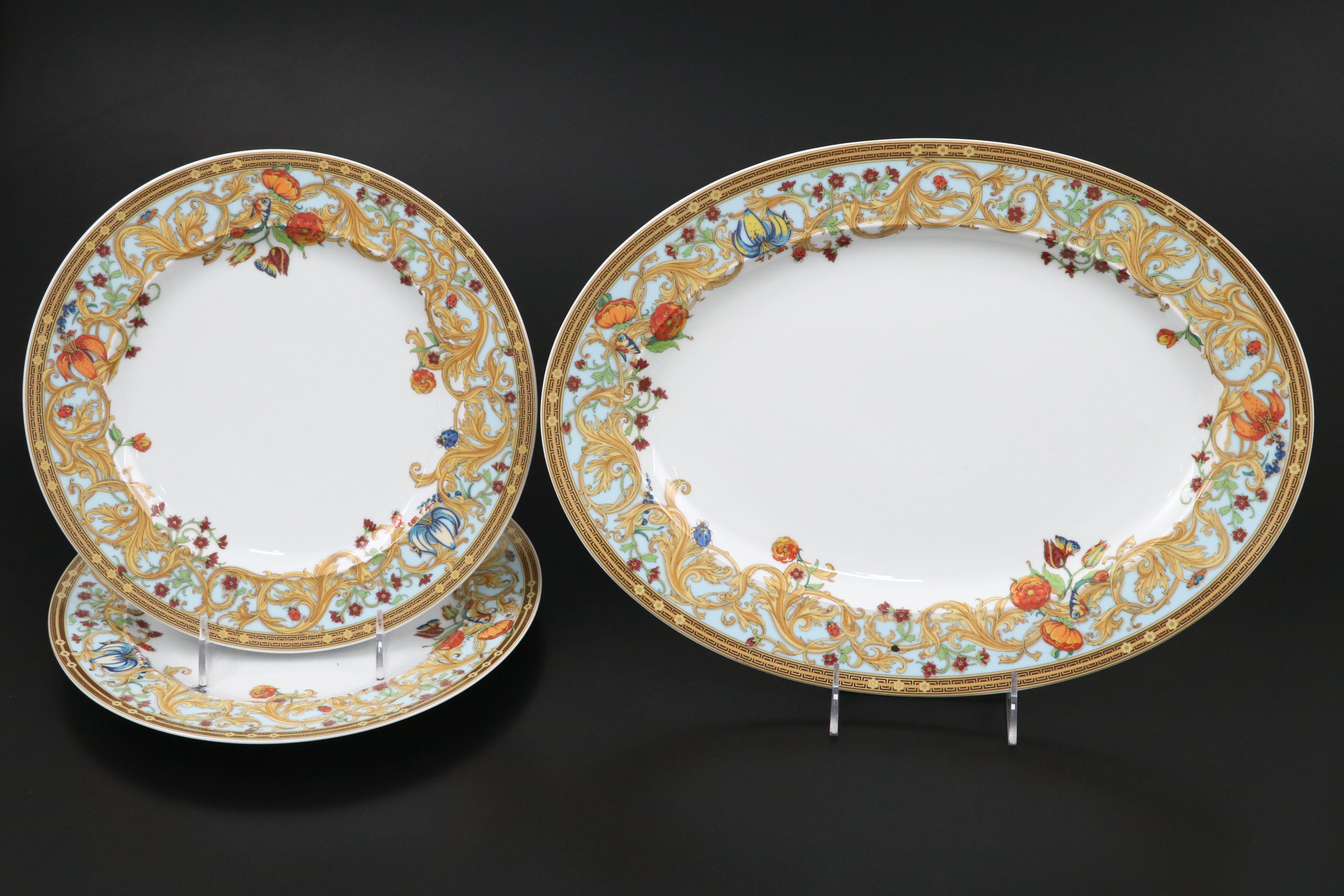 Rosenthal Versace "Le Jardin" Porcelain Plates and Bowls with Tray