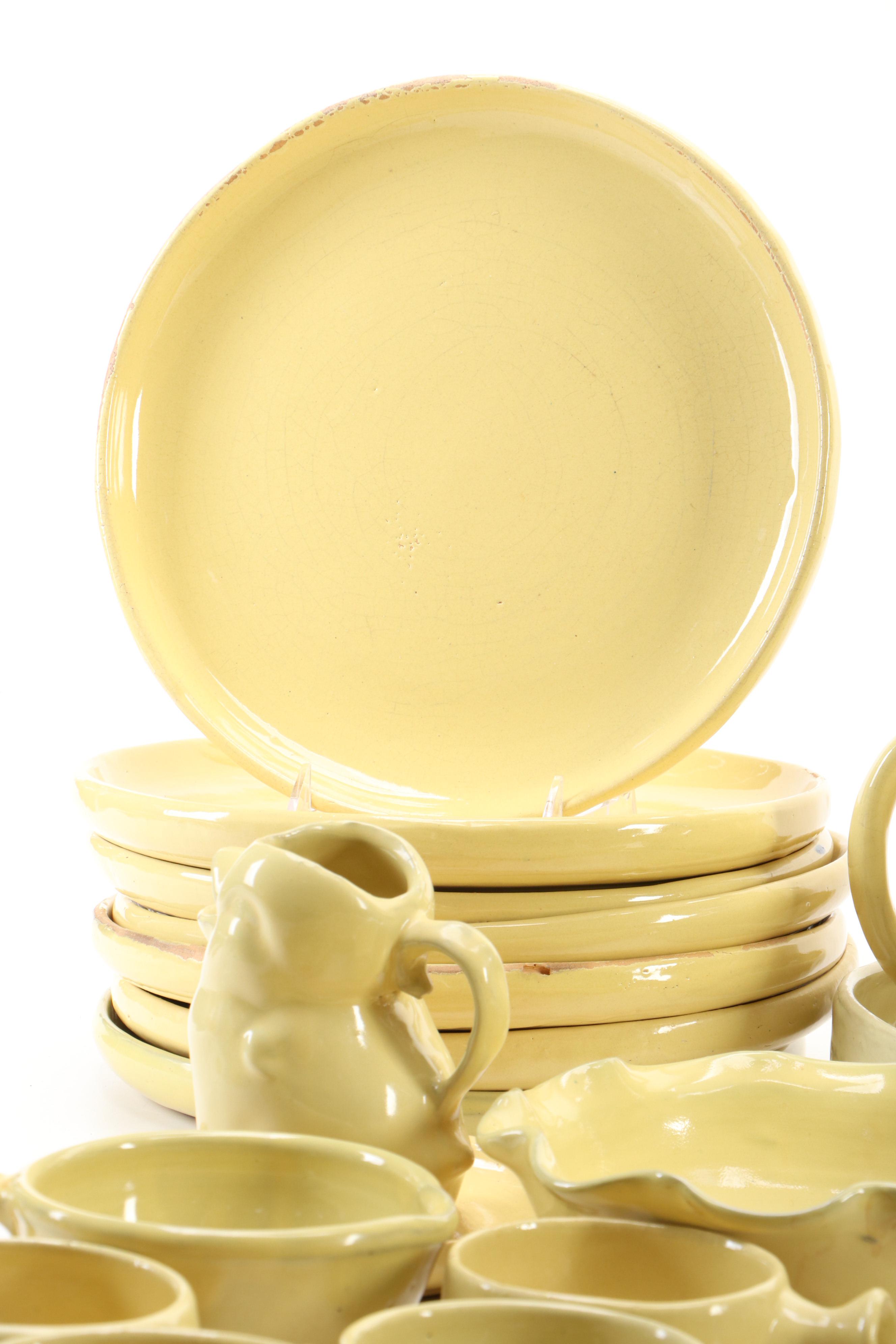 Bybee Pottery Yellow Glazed Bird Shaped Pitcher with Other Dinner and Tableware