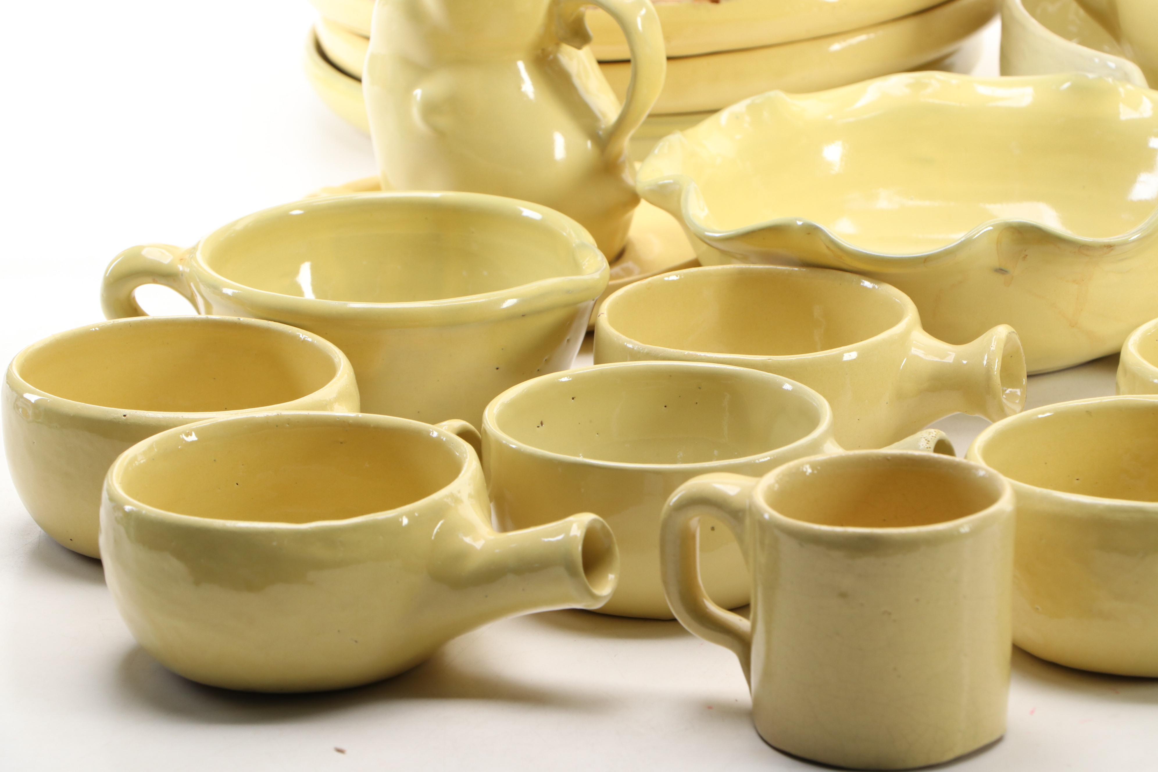 Bybee Pottery Yellow Glazed Bird Shaped Pitcher with Other Dinner and Tableware