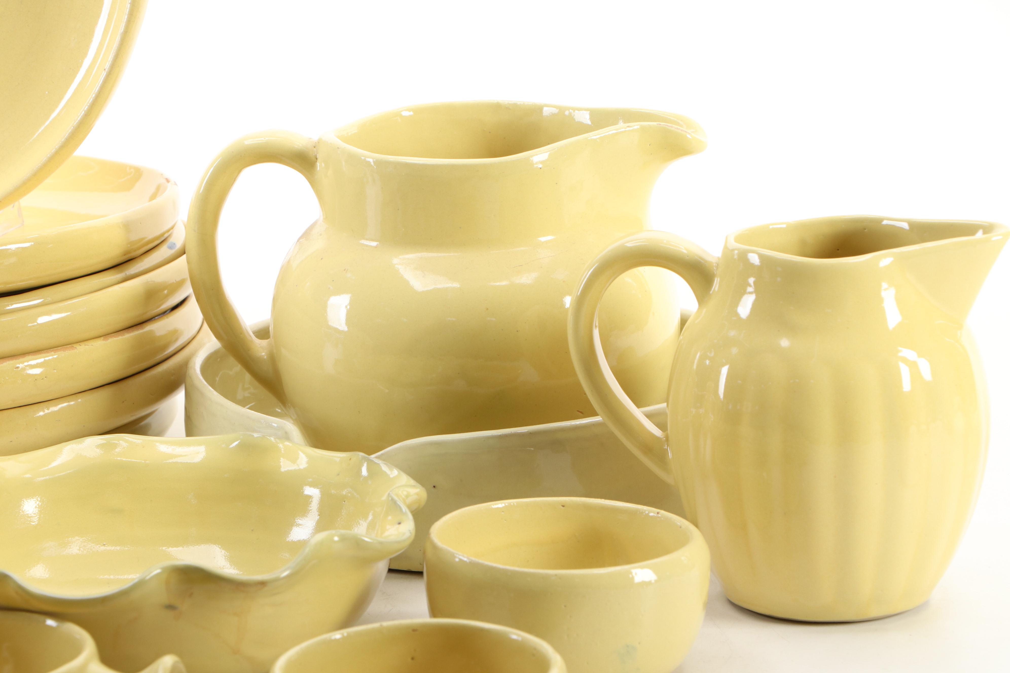 Bybee Pottery Yellow Glazed Bird Shaped Pitcher with Other Dinner and Tableware
