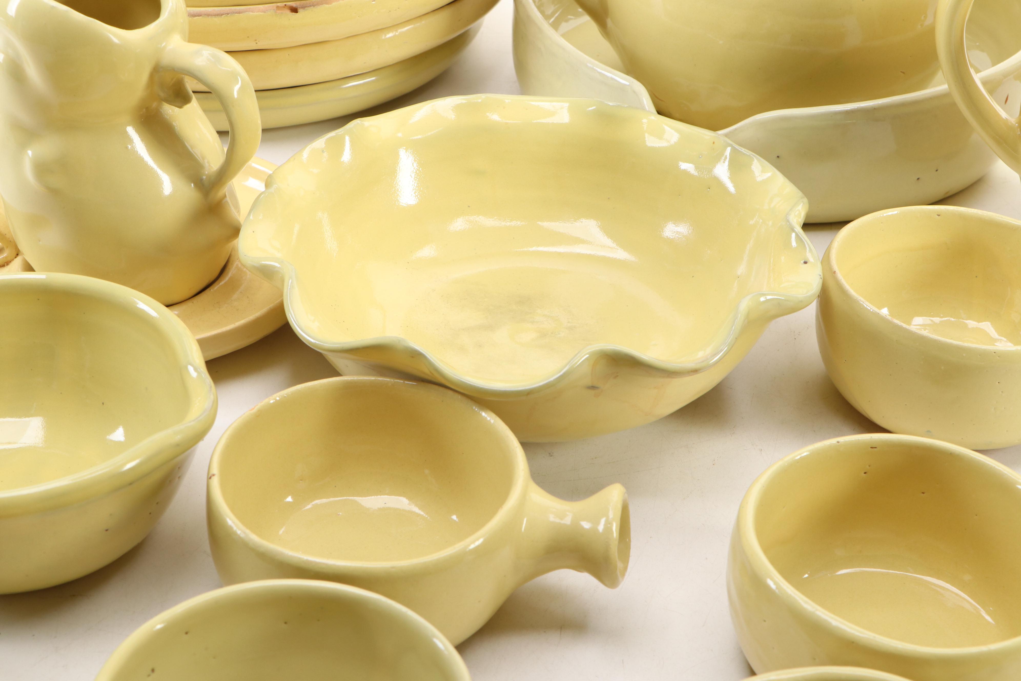 Bybee Pottery Yellow Glazed Bird Shaped Pitcher with Other Dinner and Tableware