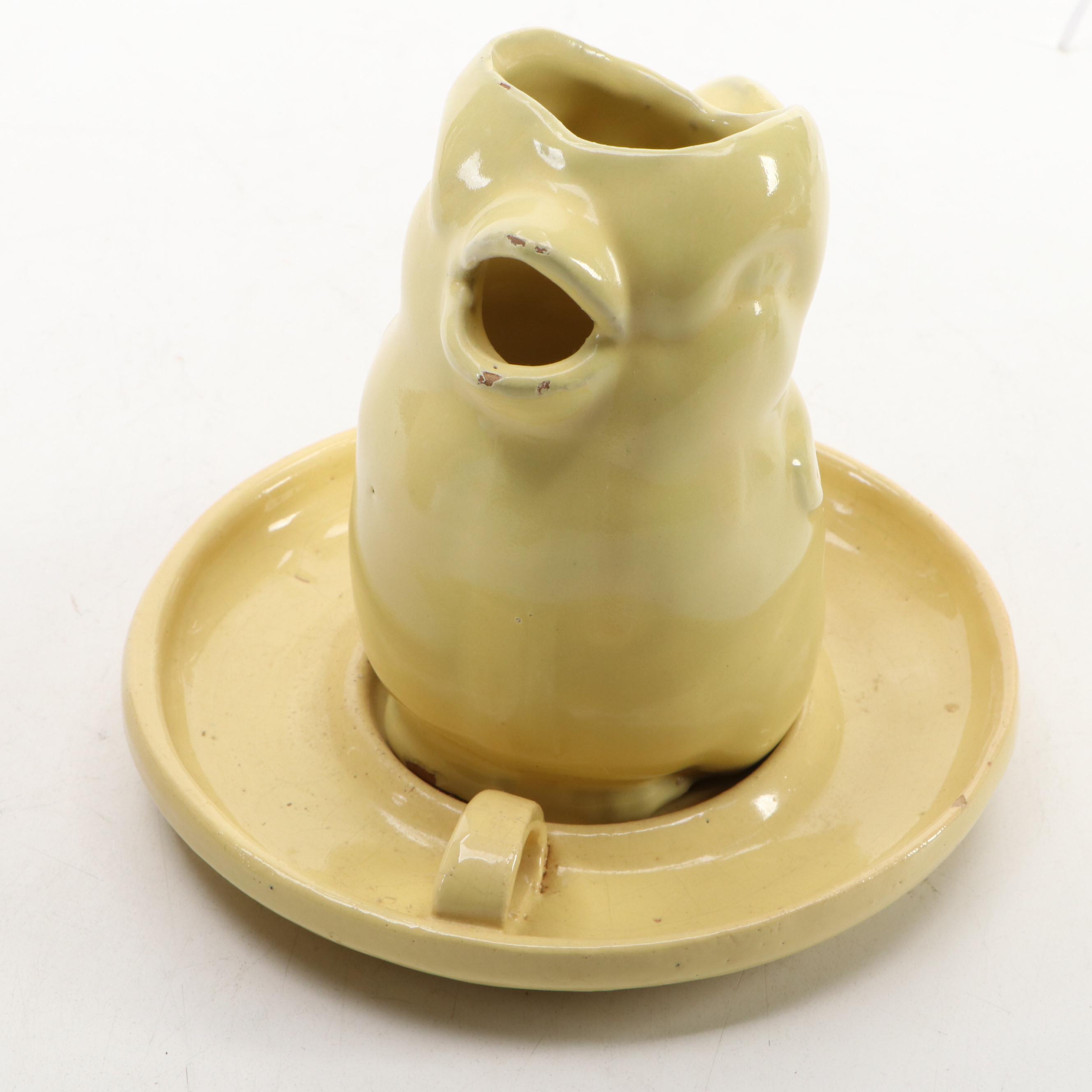 Bybee Pottery Yellow Glazed Bird Shaped Pitcher with Other Dinner and Tableware