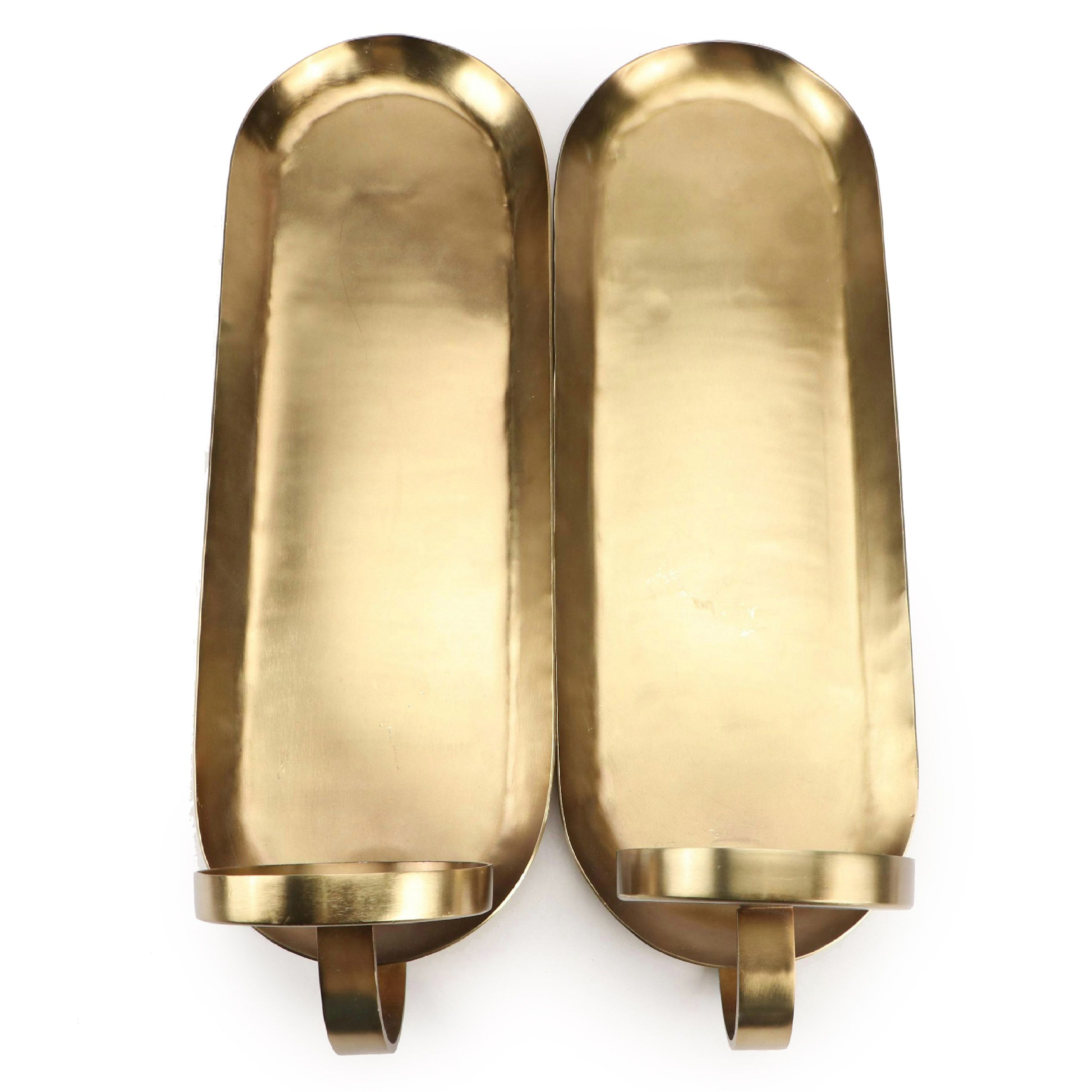 Contemporary Brushed Brass Wall Pillar Candle Sconces