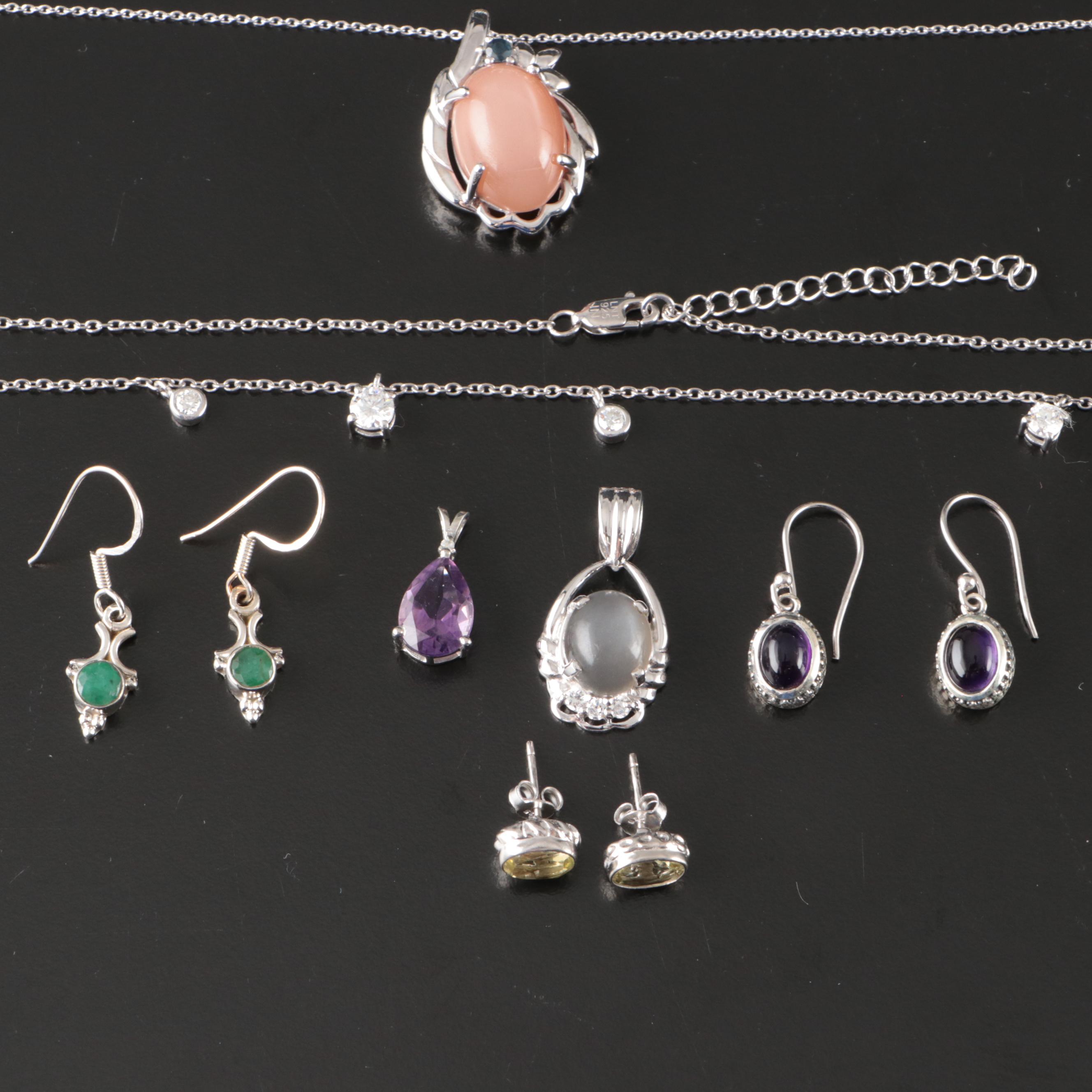 Group of 14 Assorted Sterling Silver Rings, Necklaces, Earrings, and Pendants