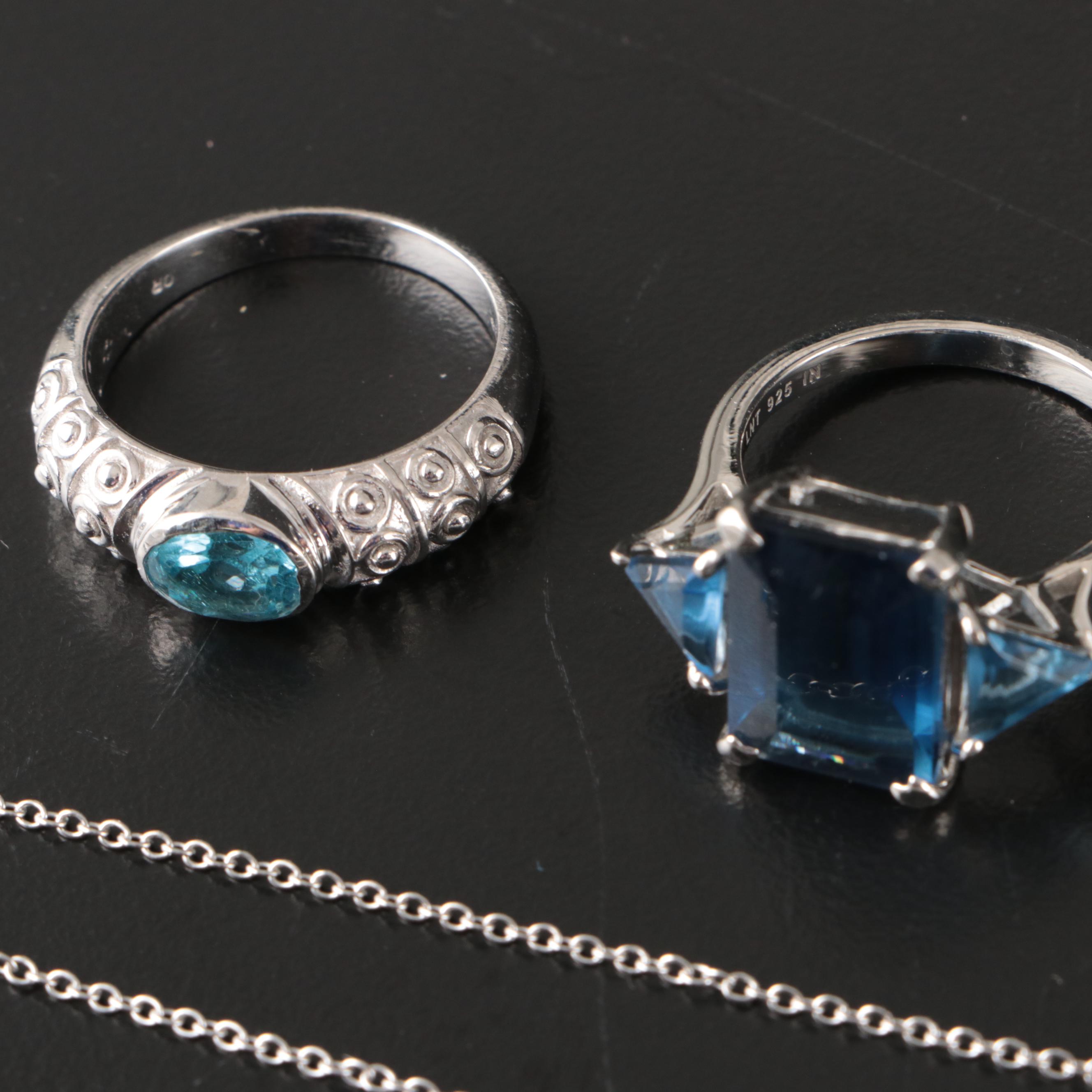 Group of 14 Assorted Sterling Silver Rings, Necklaces, Earrings, and Pendants