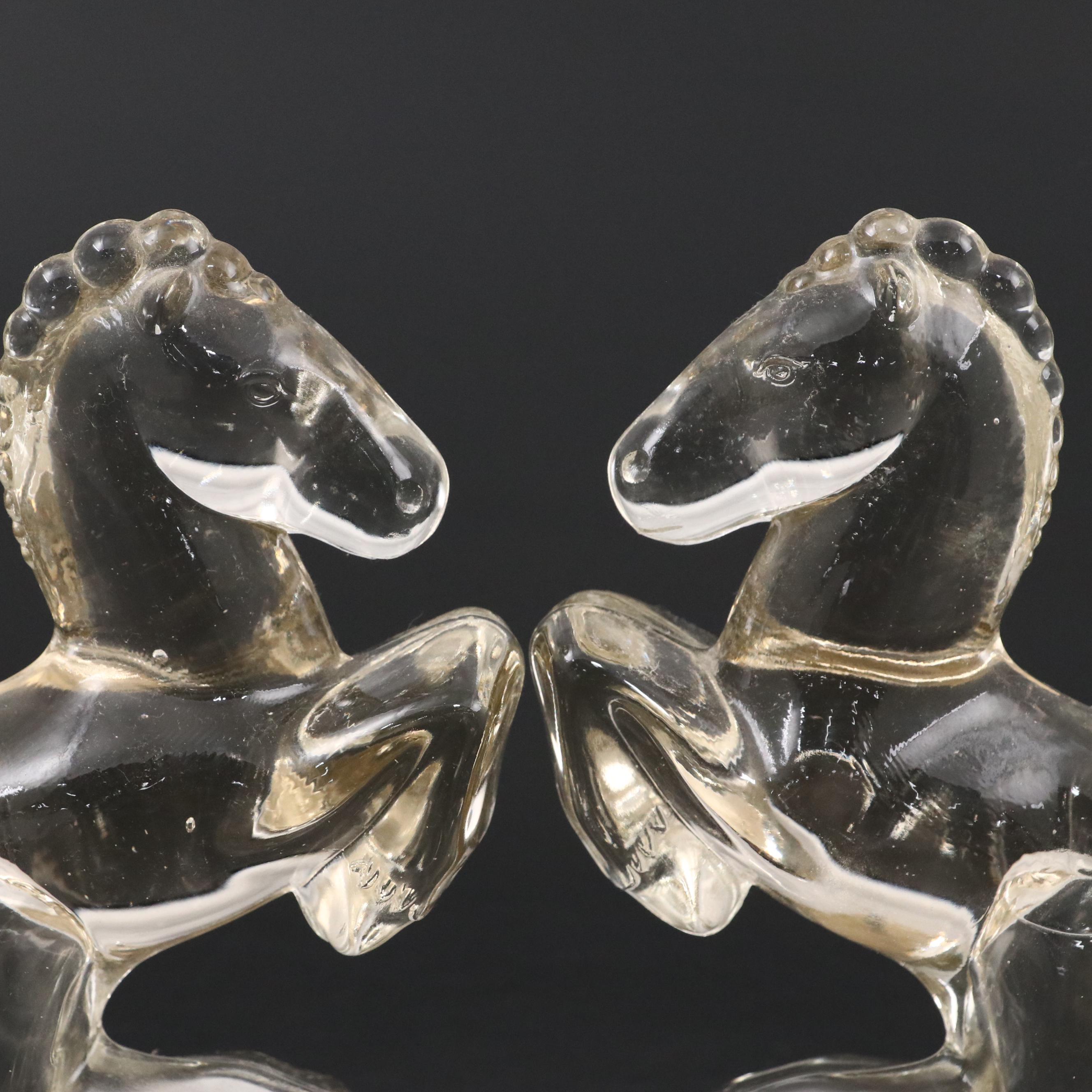 L.E.  Smith Art Deco Style Rearing Horse Glass Bookends