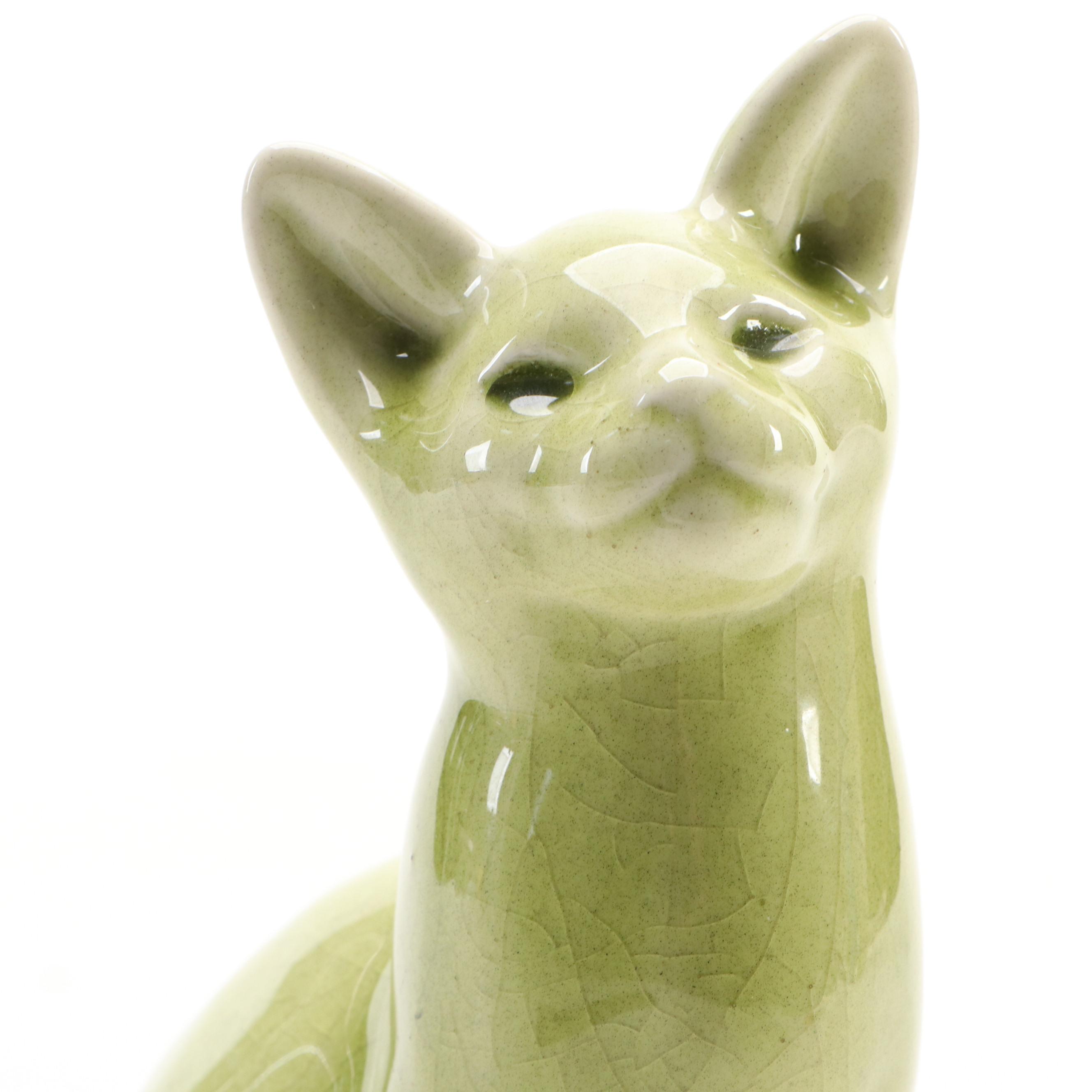 Rookwood Ceramic Green Glazed Cat Figurine