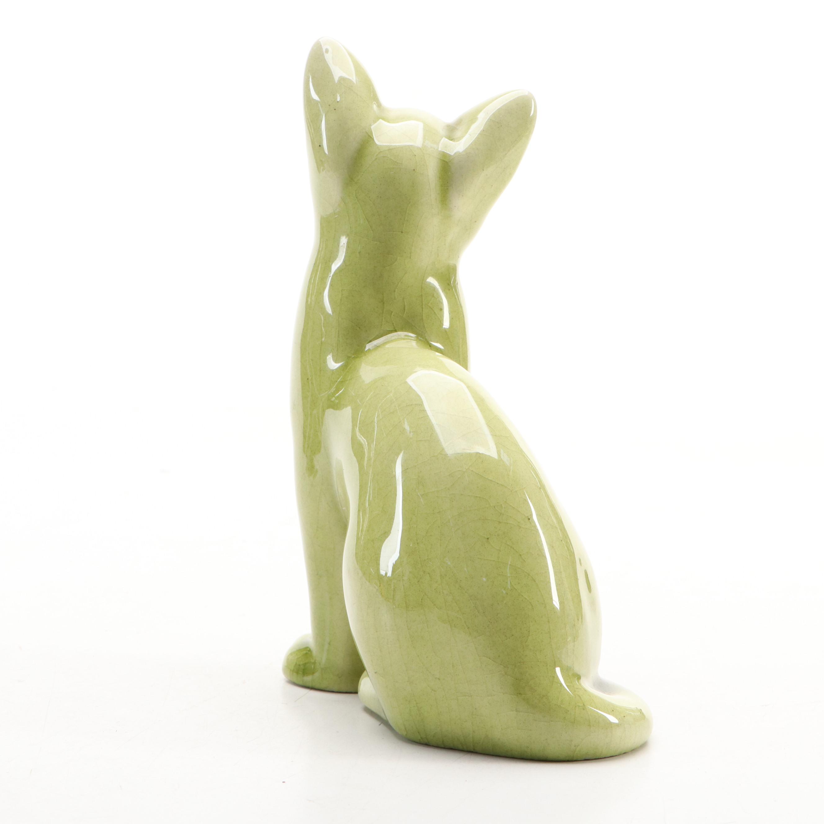 Rookwood Ceramic Green Glazed Cat Figurine