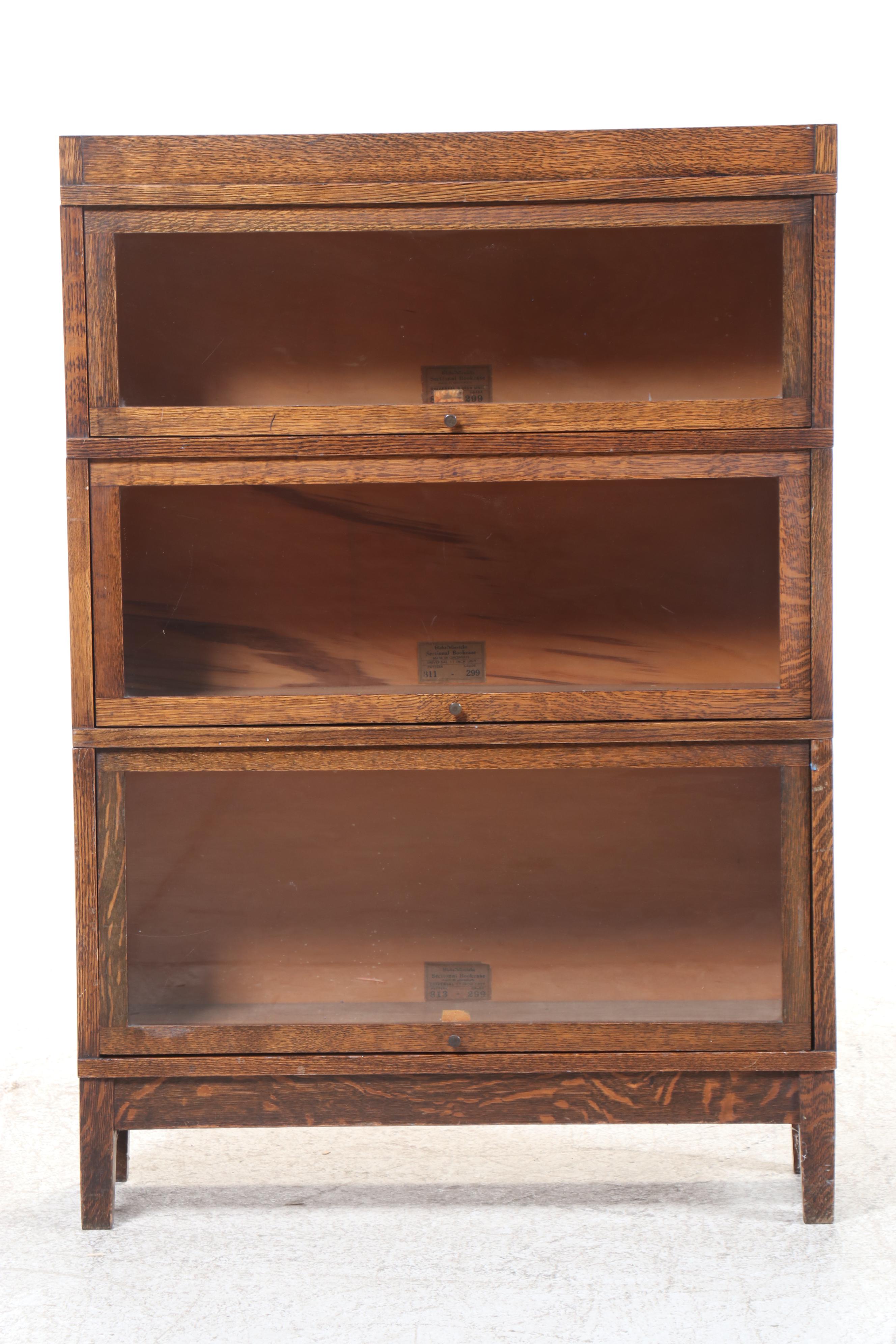 Globe-Wernicke Three-Tier Oak Barrister's Bookcase, 20th Century