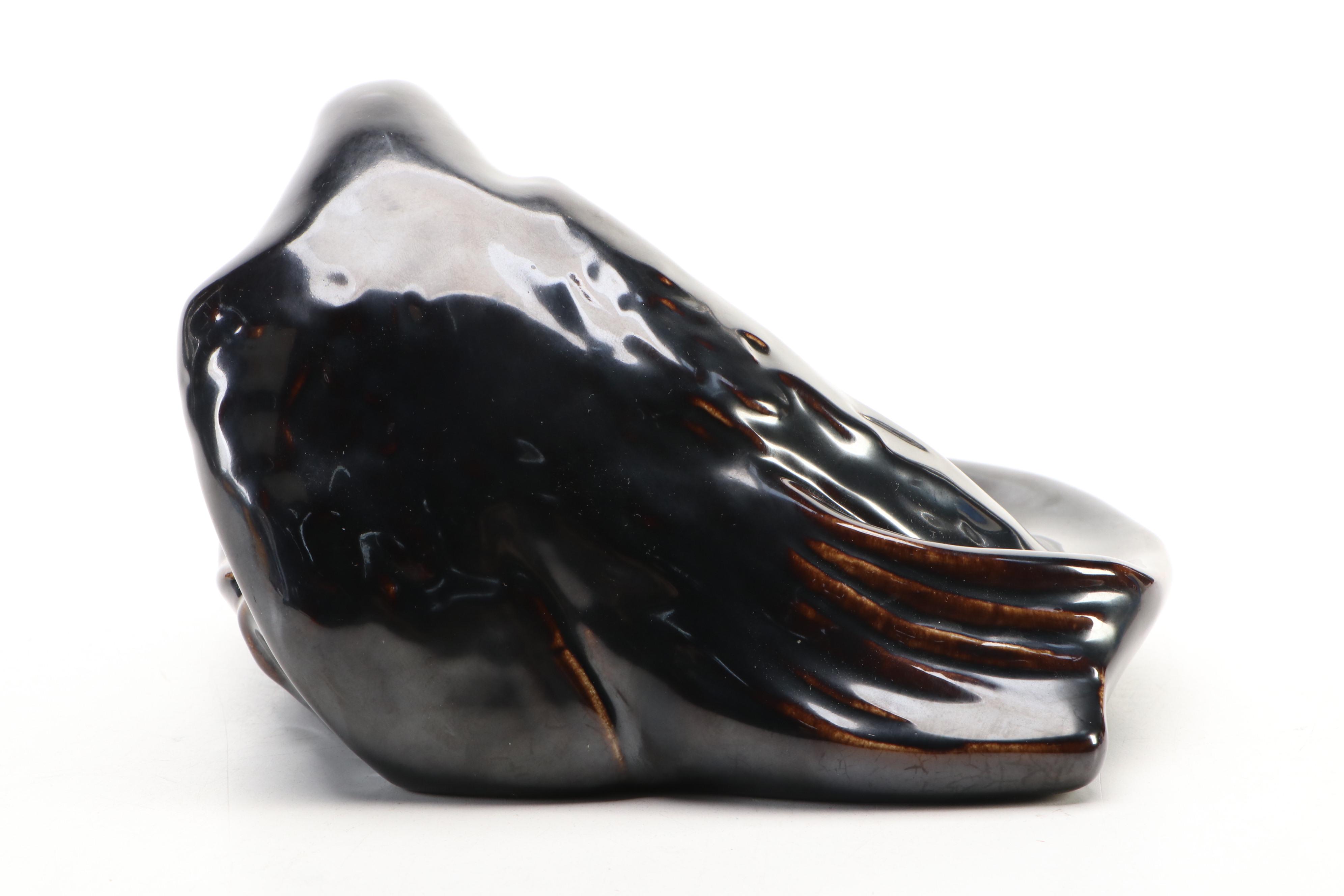 Rookwood Pottery Ceramic Ashtray with Raven, Mid-20th Century