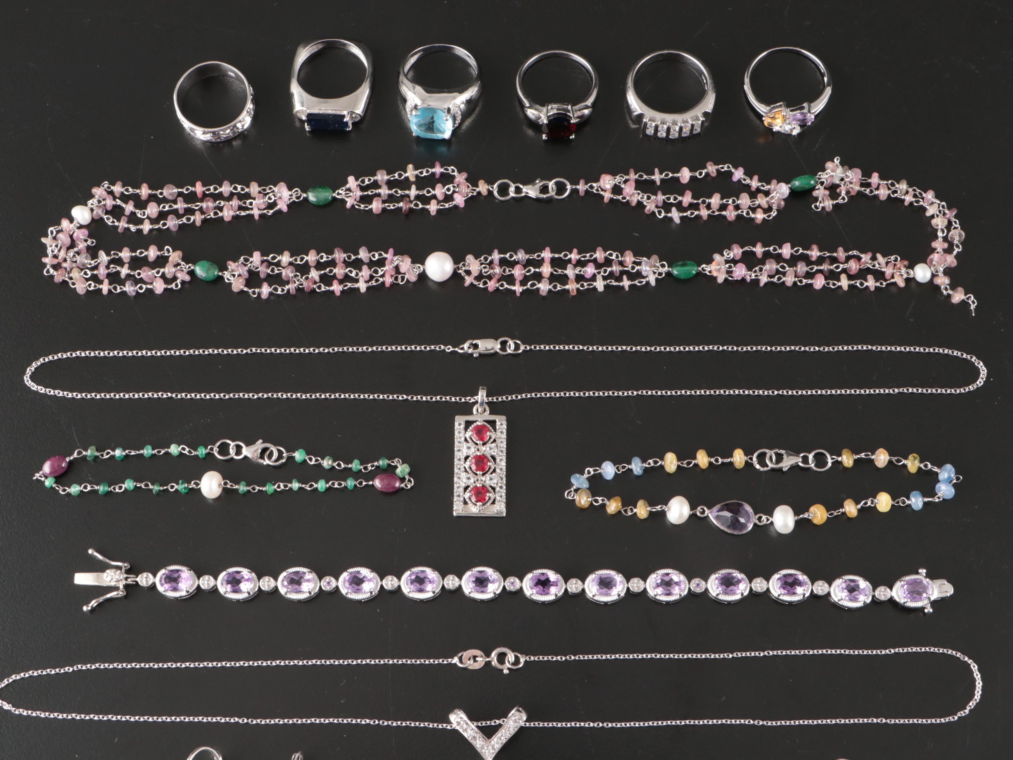 17 Assorted Sterling Silver Bracelets, Earrings, Necklaces, Pendants, and Rings