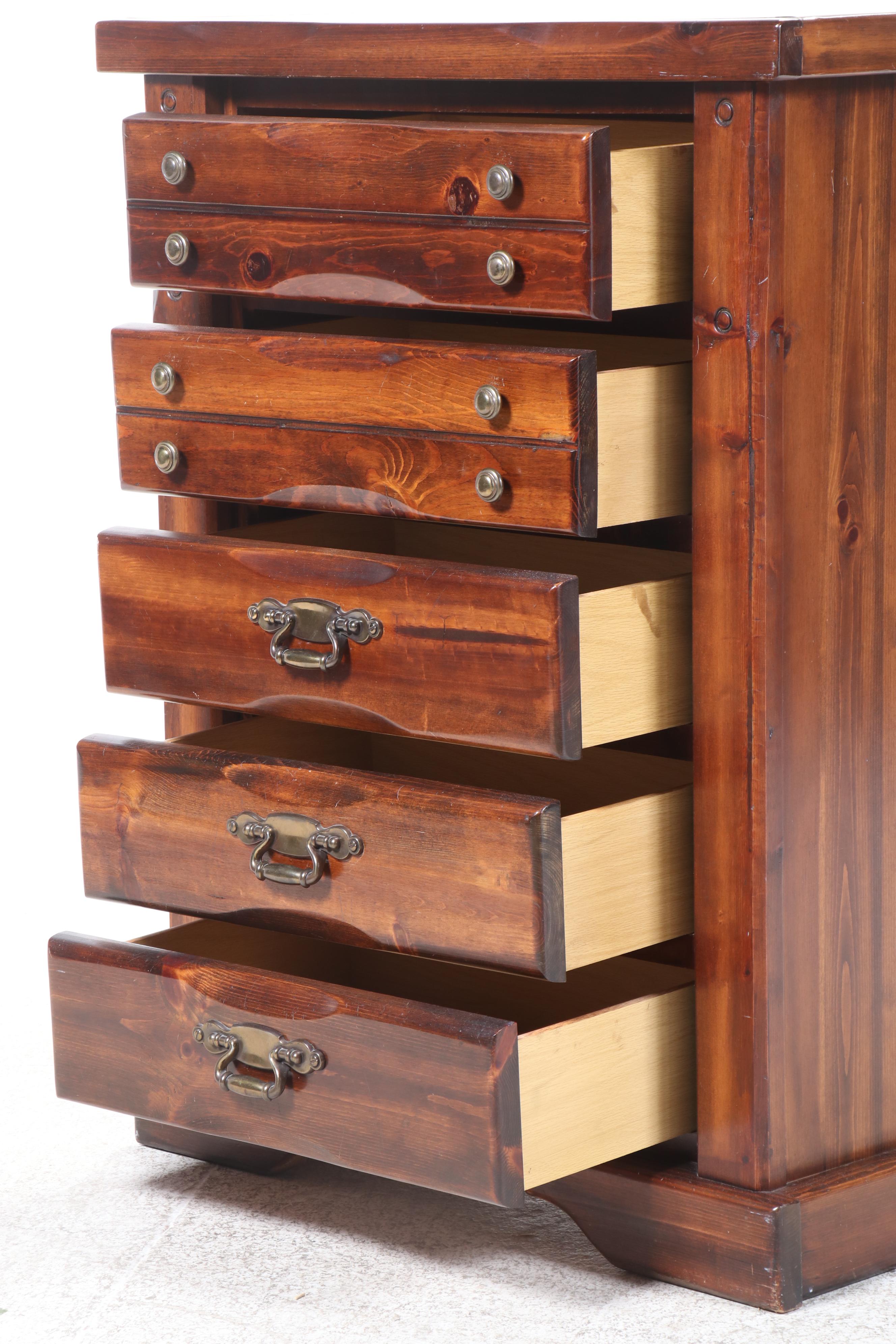 Rustic Style Pine Five-Drawer Chest, Late 20th Century