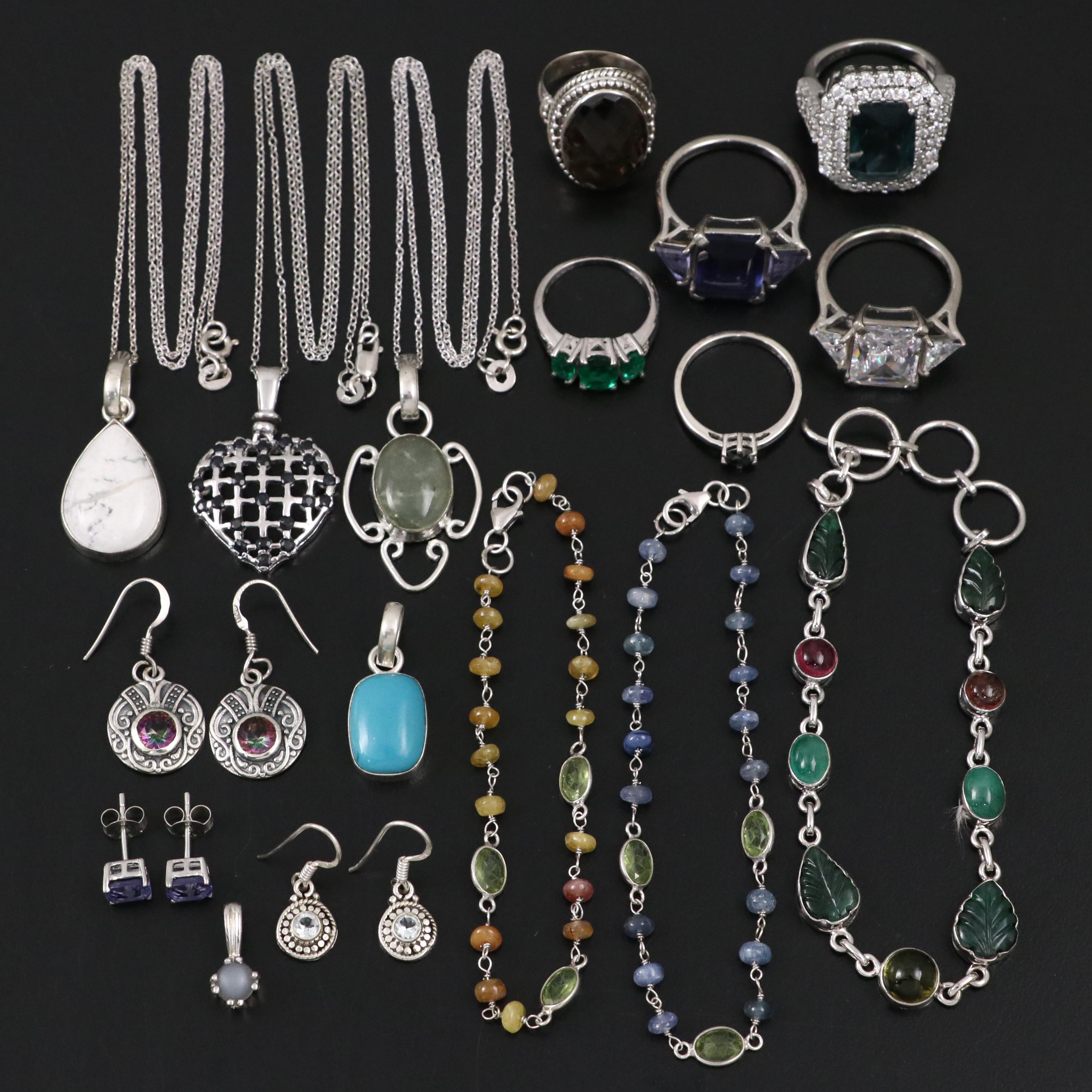 17 Assorted Sterling Silver Bracelets, Earrings, Necklaces, Pendants, and Rings