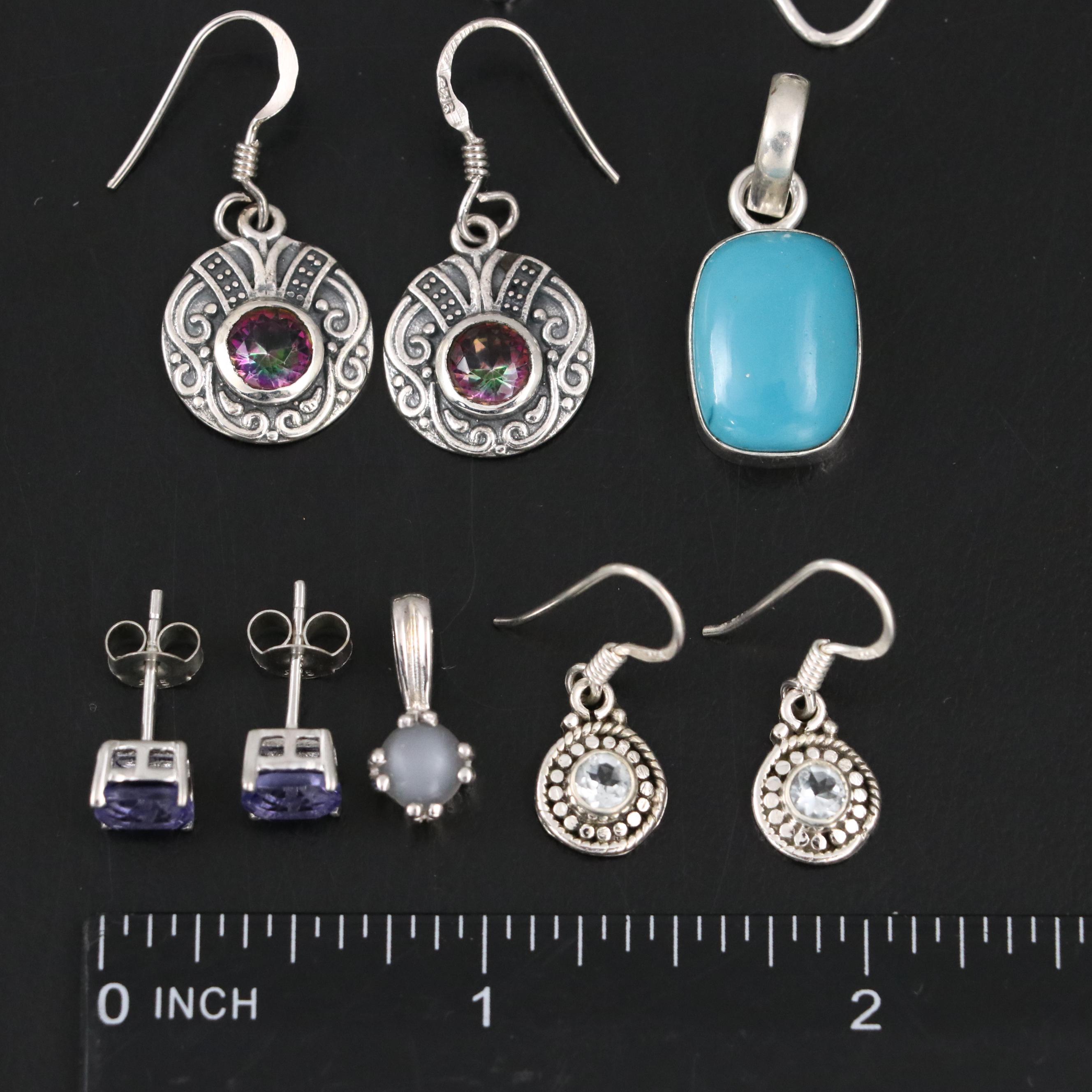 17 Assorted Sterling Silver Bracelets, Earrings, Necklaces, Pendants, and Rings