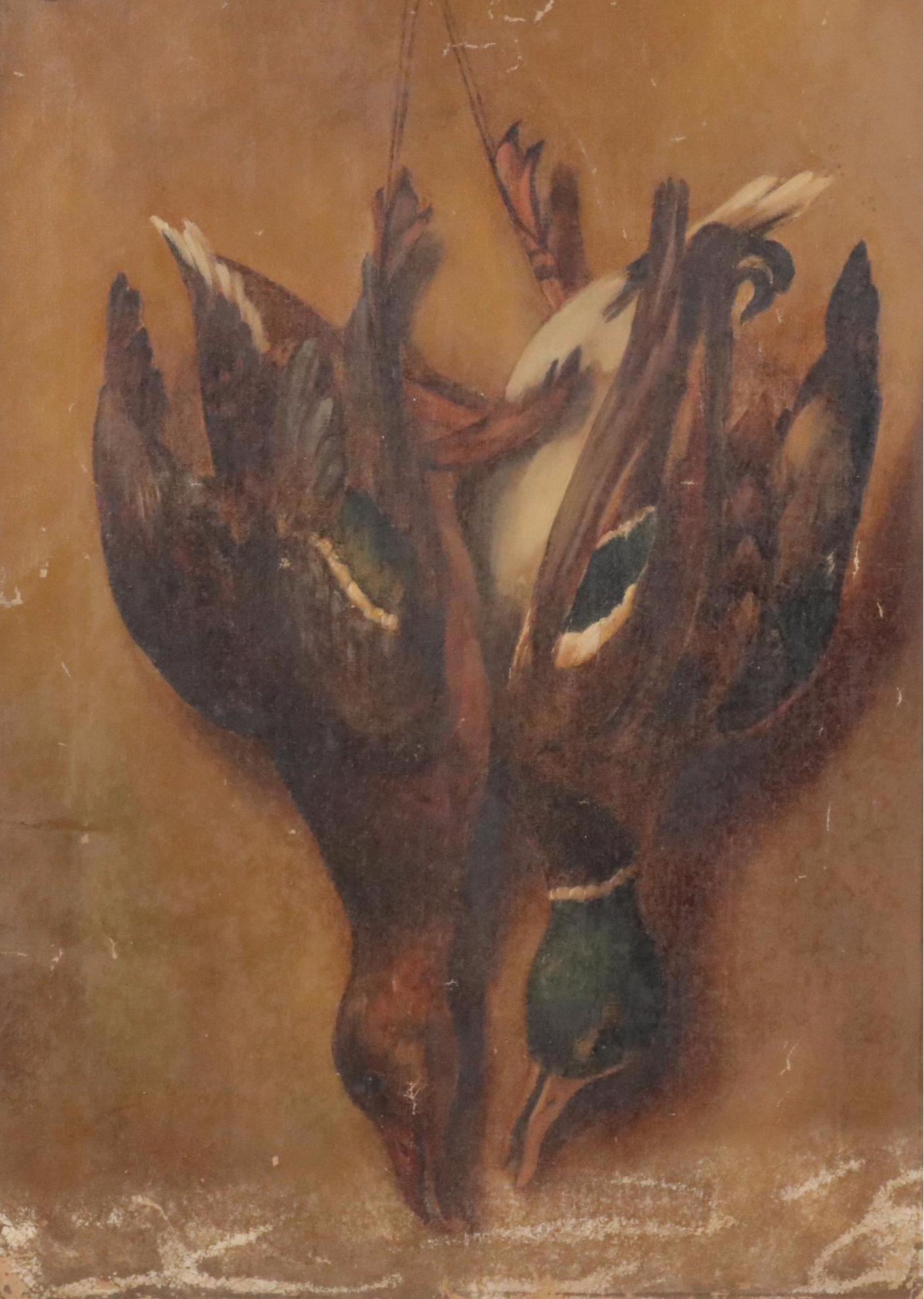 Unstretched Still Life With Mallards Oil Painting, 20th Century or Before