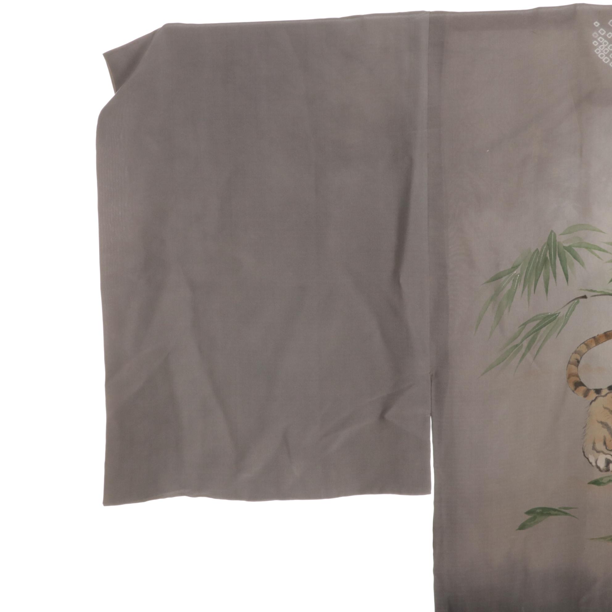 Japanese Silk "Nagajuban" with Hand-Painted Tiger, Mid-20th Century
