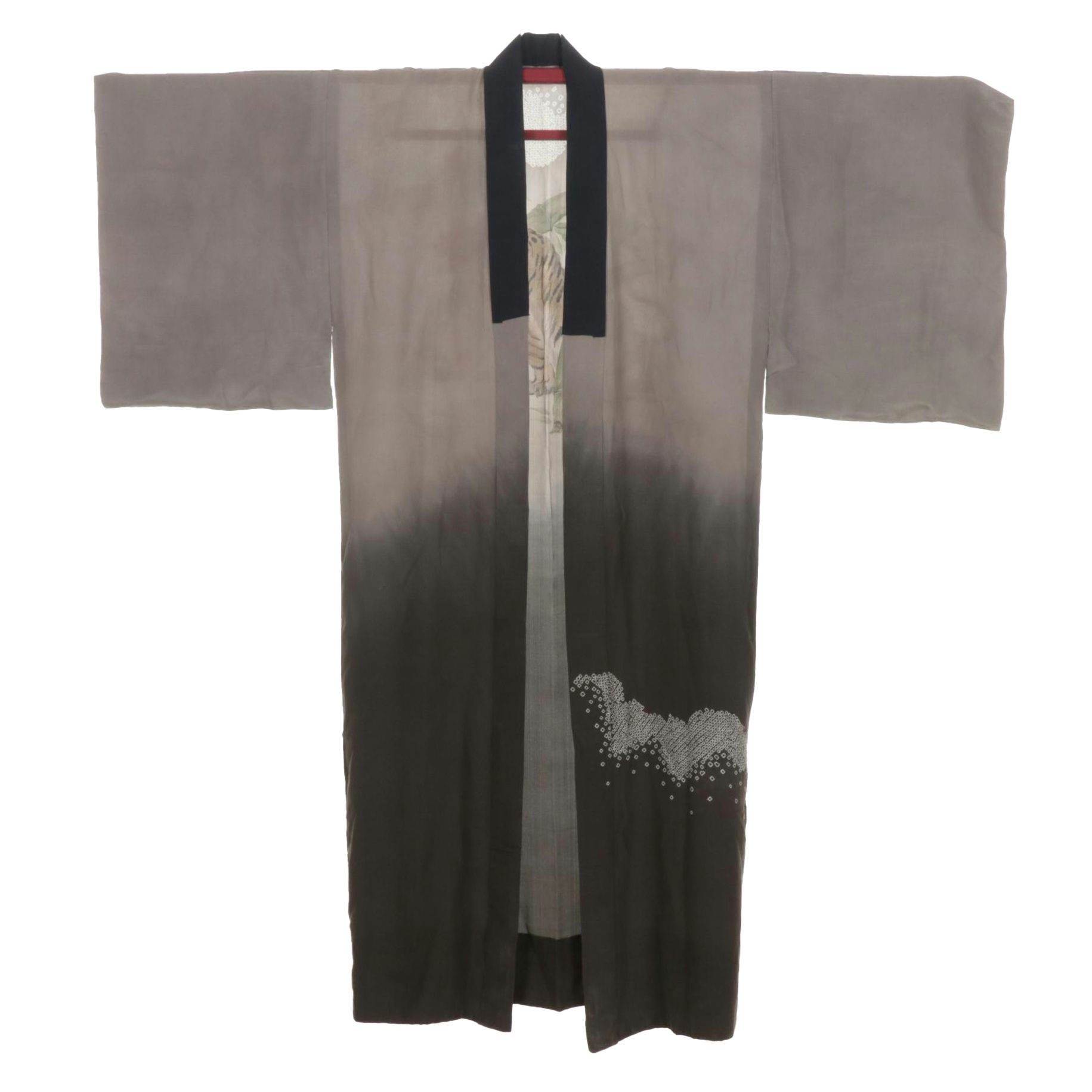 Japanese Silk "Nagajuban" with Hand-Painted Tiger, Mid-20th Century