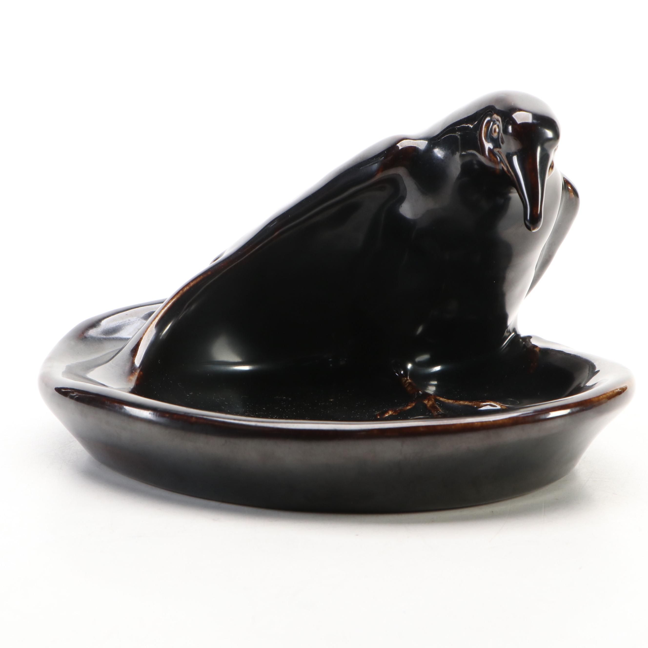 Rookwood Pottery Ceramic Ashtray with Raven, Mid-20th Century