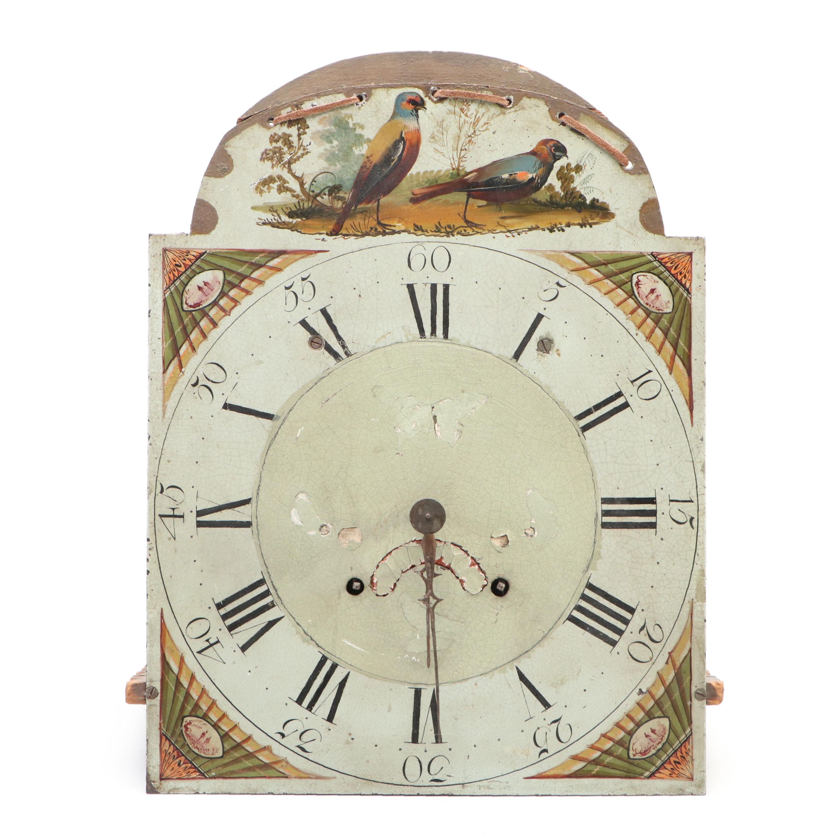 English Hand-Painted Wooden Grandfather Clock Dial, Antique