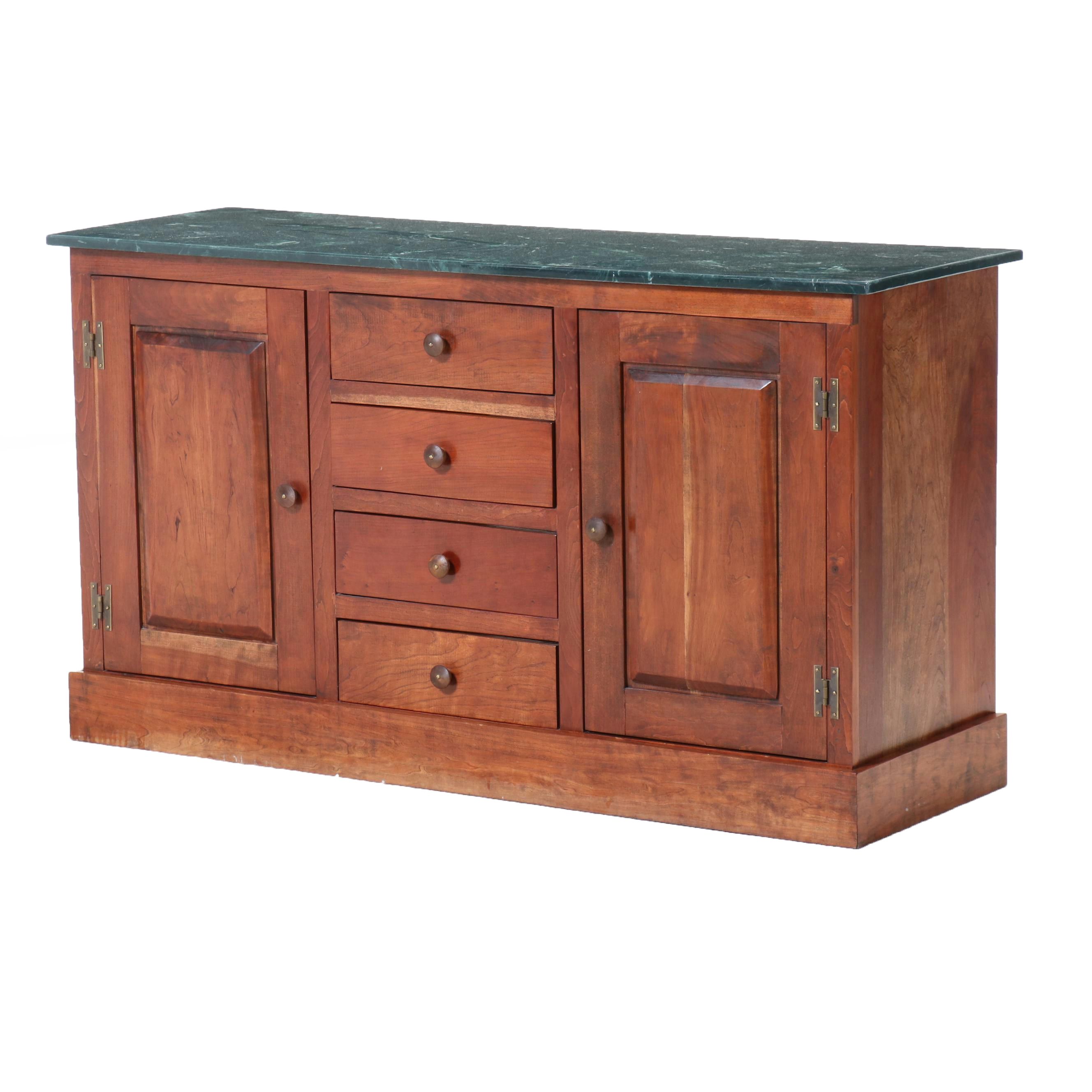 American Primitive Style Marble Top Cherry Buffet Cabinet, Late 20th Century