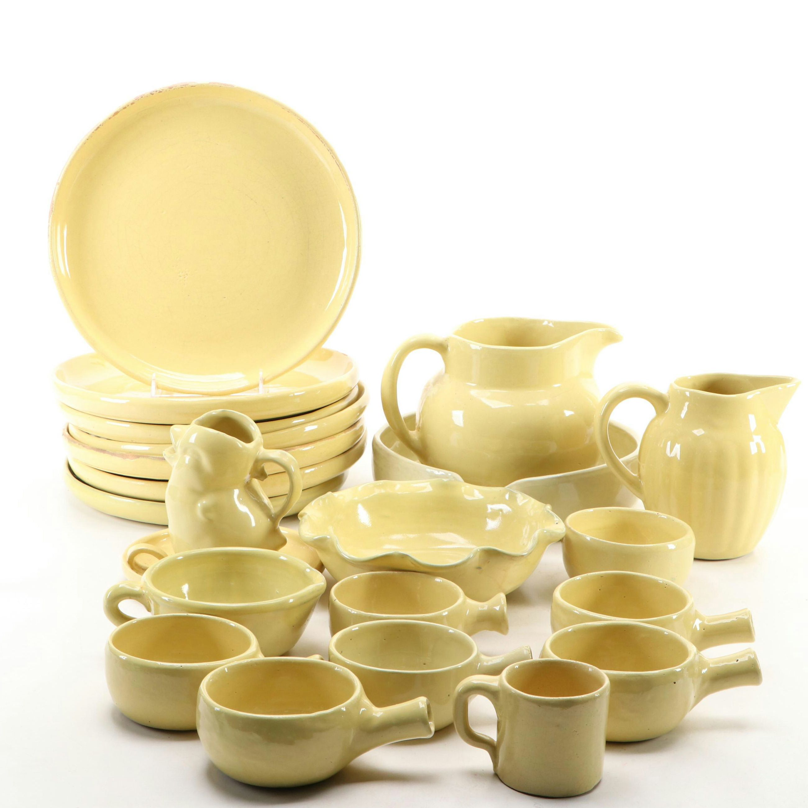 Bybee Pottery Yellow Glazed Bird Shaped Pitcher with Other Dinner and Tableware