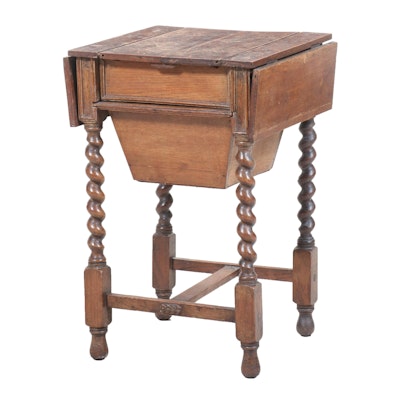 Jacobean Revival Quartersawn Oak Barley Twist Drop-Leaf Sewing Table Jacobean Revival Quartersawn Oak Barley Twist Drop-Leaf Sewing Table