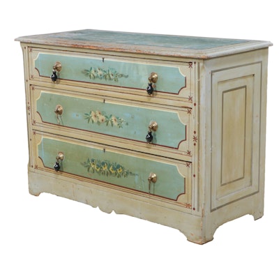 Victorian Paint-Decorated Pine Three-Drawer "Cottage" Chest, Late 19th Century Victorian Paint-Decorated Pine Three-Drawer "Cottage" Chest, Late 19th Century