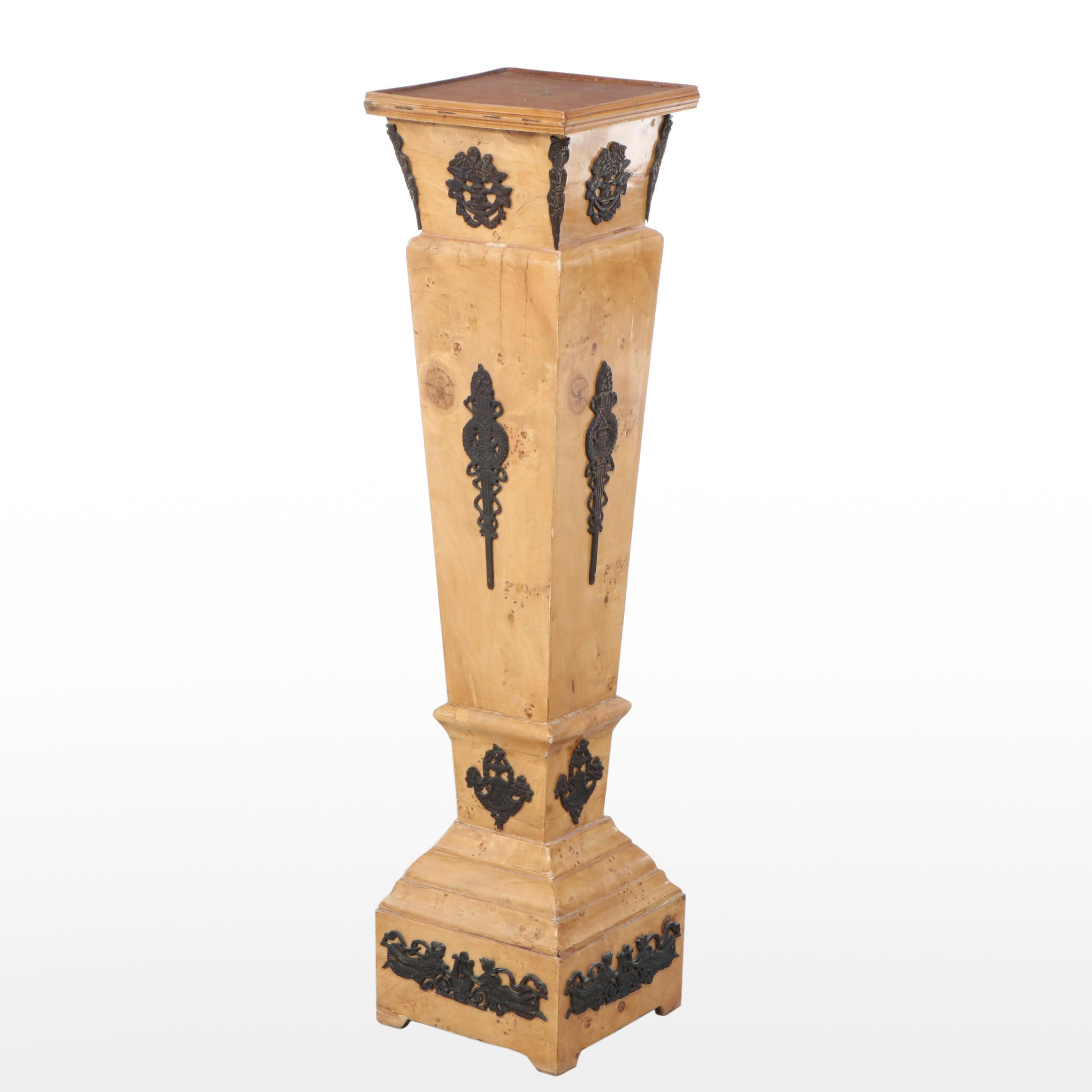 Maple Burlwood Veneer Pillar with Metal Accents