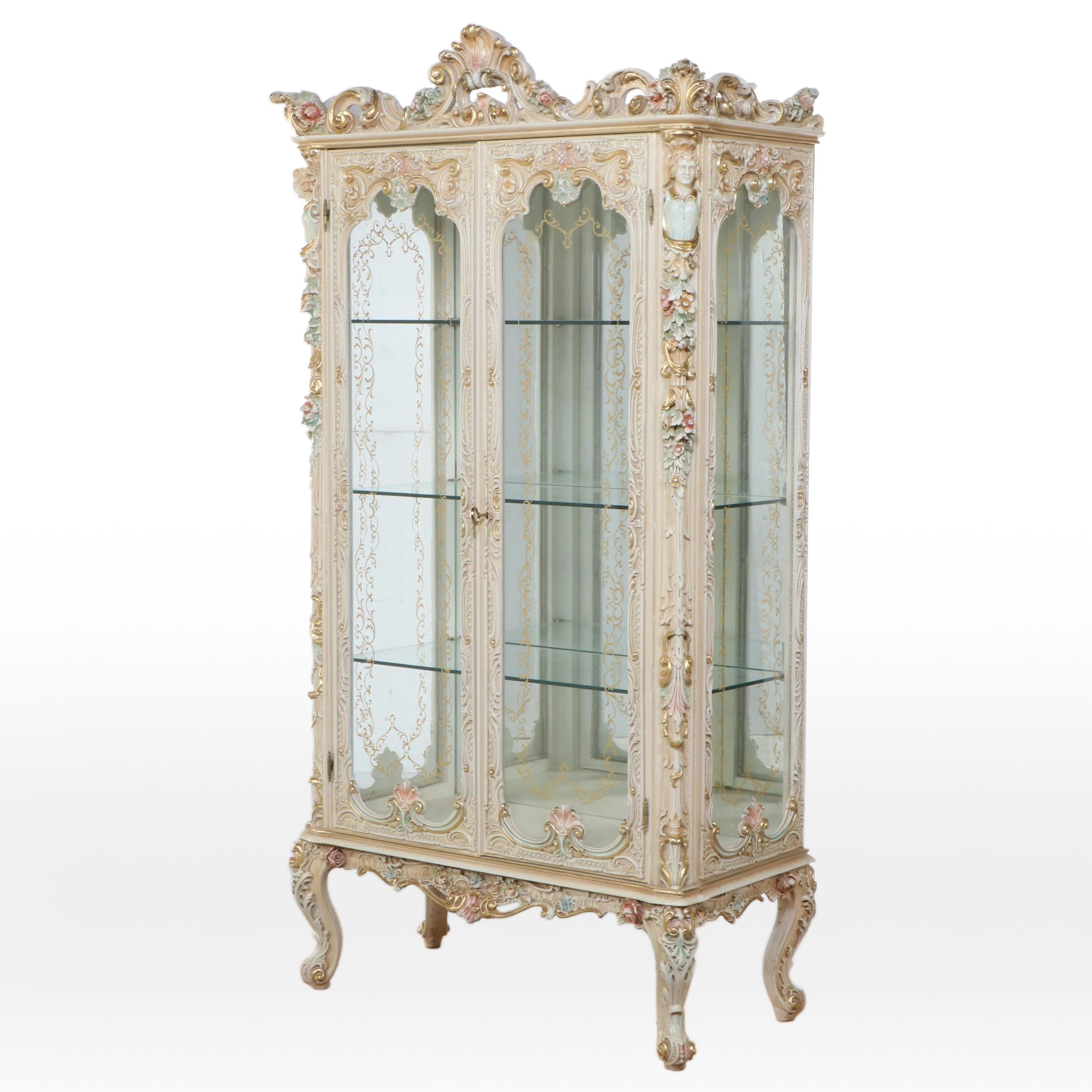 Meroni Francesco e Figli Louis XV Style Painted and Parcel Gilt Vitrine