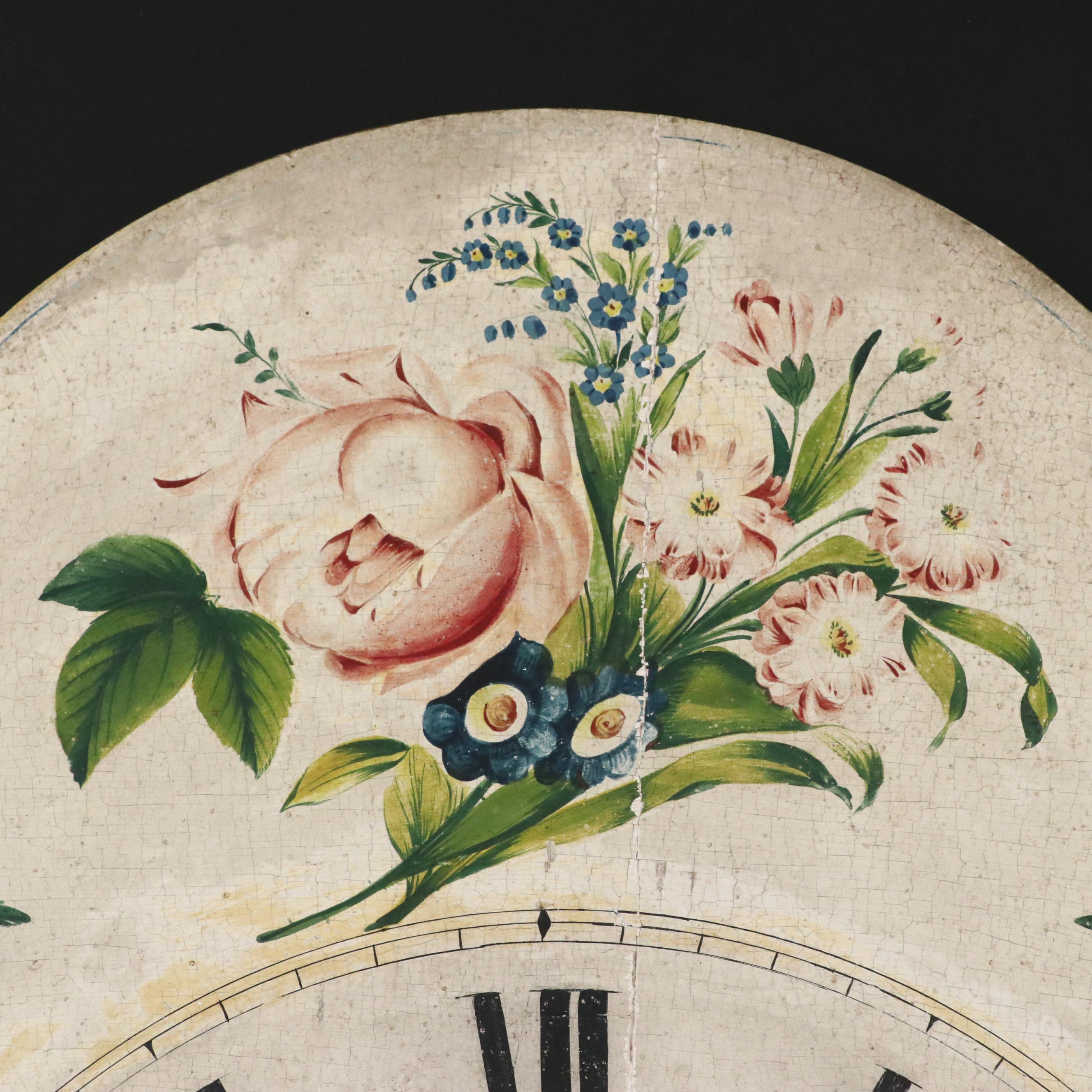 French Floral Painted Wooden Long Case Clock Face, 19th Century