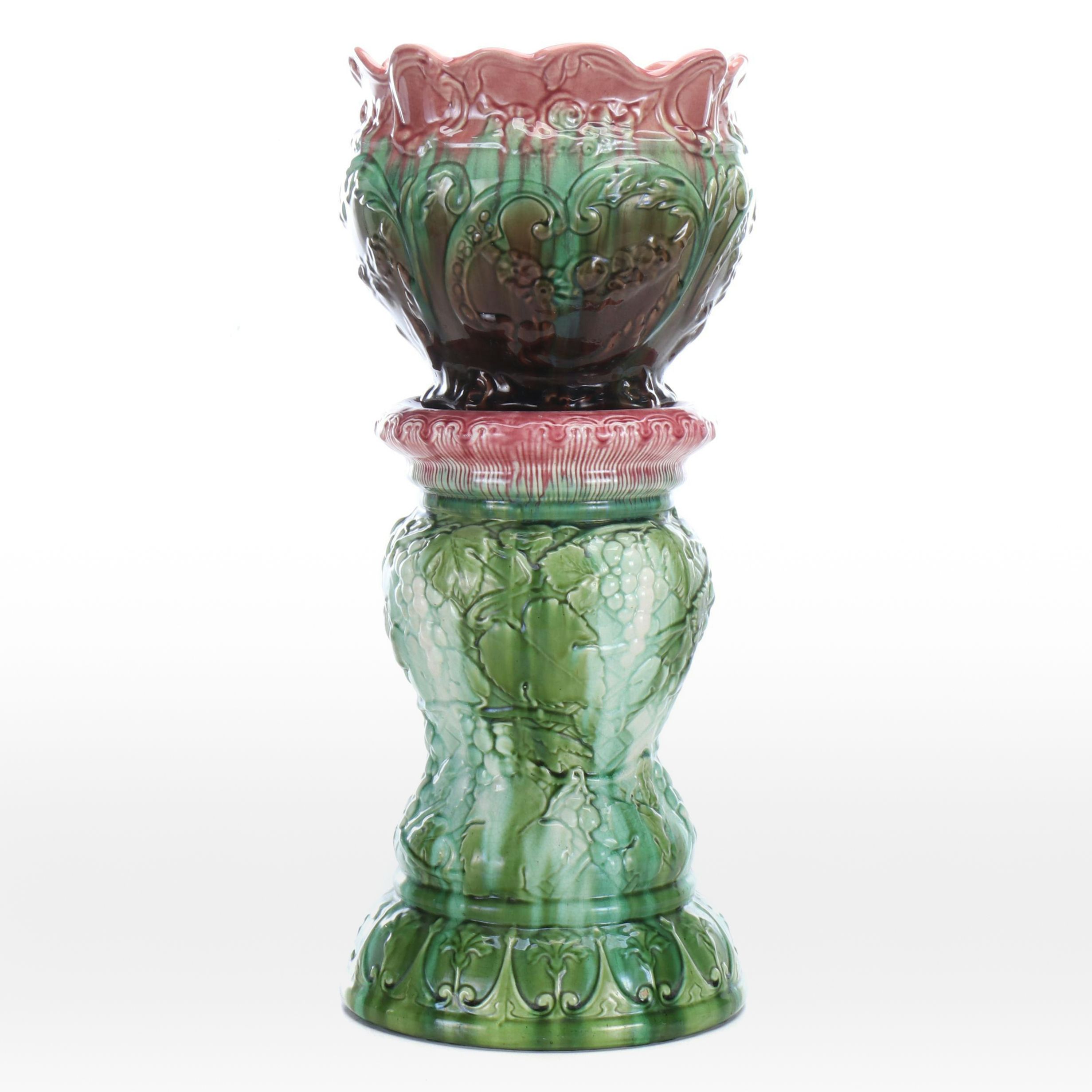 Weller Pottery Majolica Jardinière with Planter Pedestal