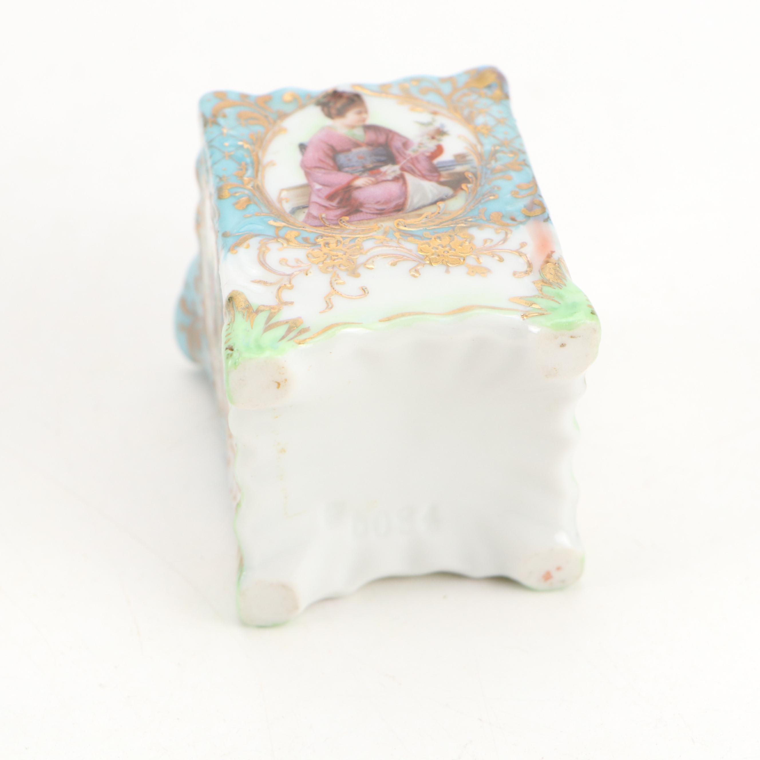 Nippon Porcelain Robin's-Egg Blue and Gilt Accented Geisha Tea Set with Tray