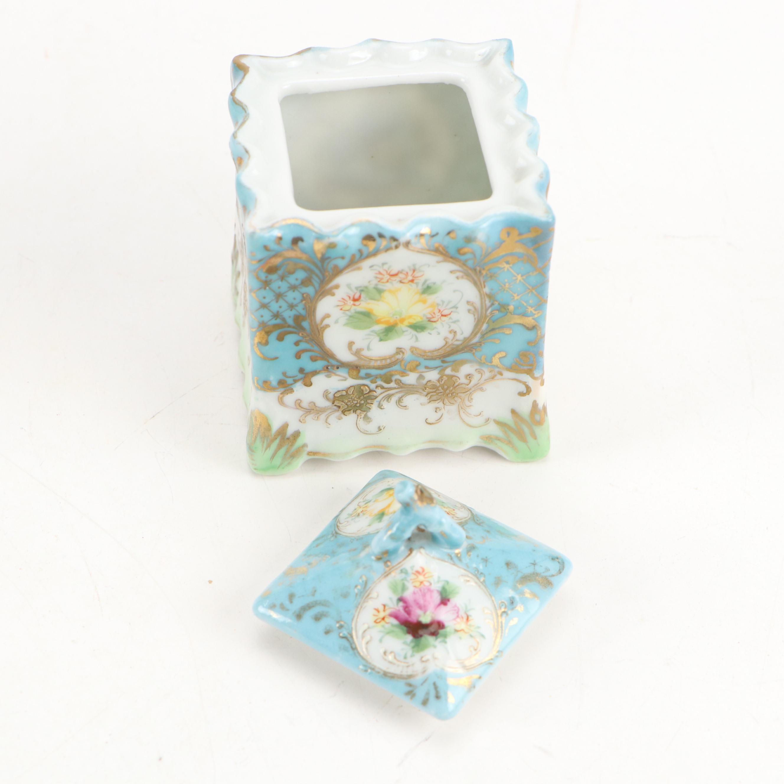 Nippon Porcelain Robin's-Egg Blue and Gilt Accented Geisha Tea Set with Tray