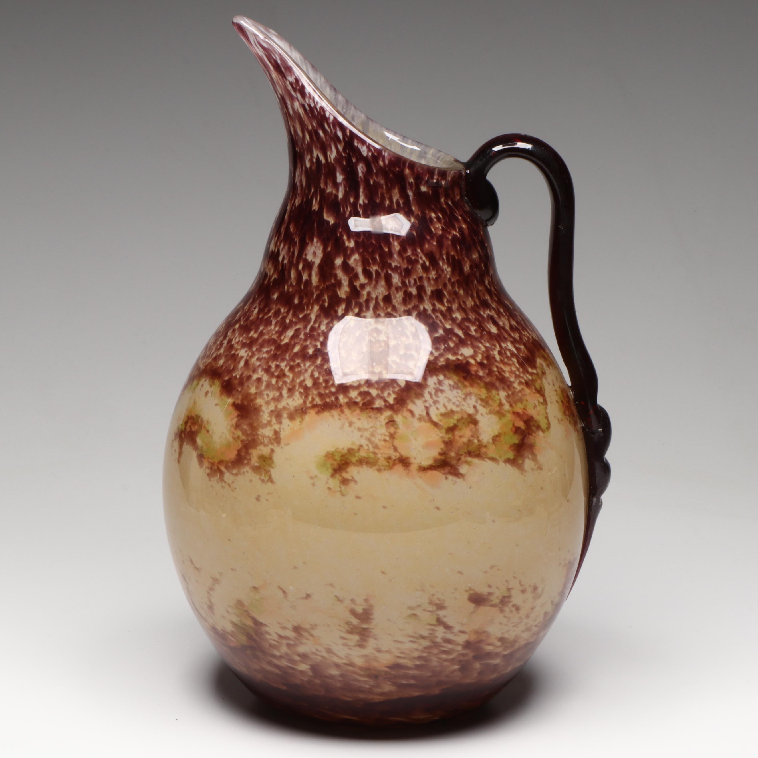 Daum Art Glass Ewer With Applied Handle
