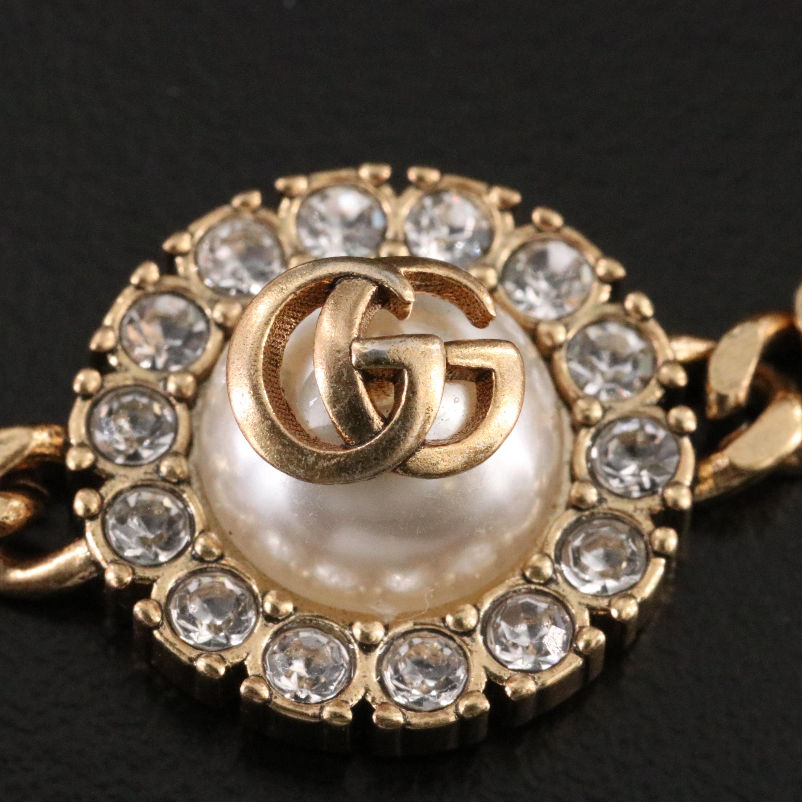 Gucci GG Faux Pearl and Crystal Bracelet