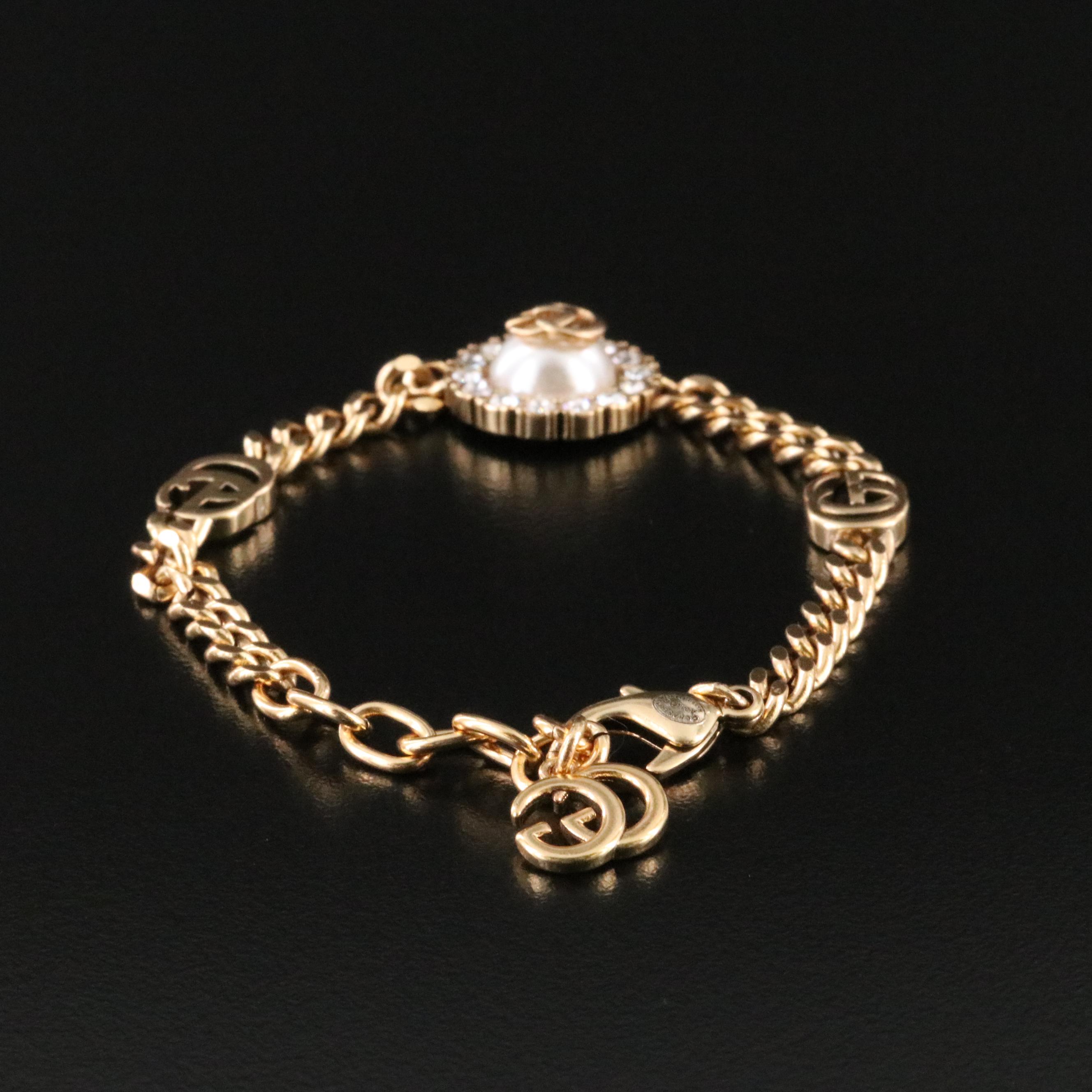 Gucci GG Faux Pearl and Crystal Bracelet