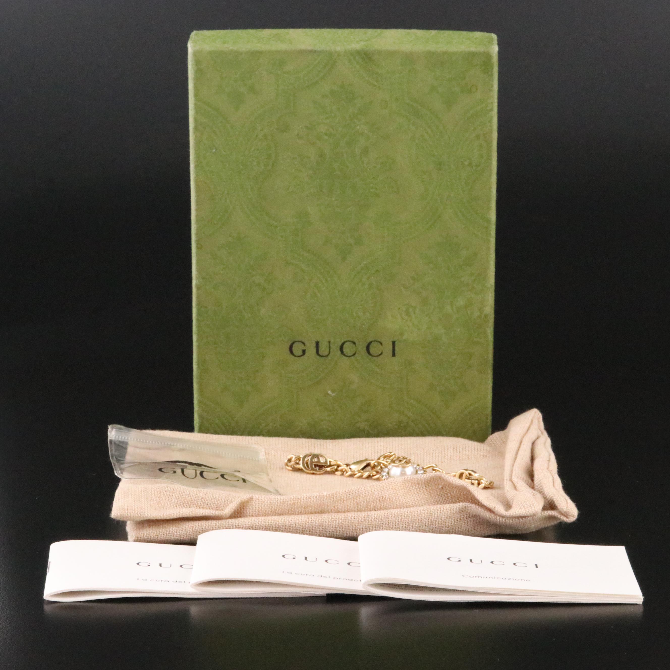 Gucci GG Faux Pearl and Crystal Bracelet