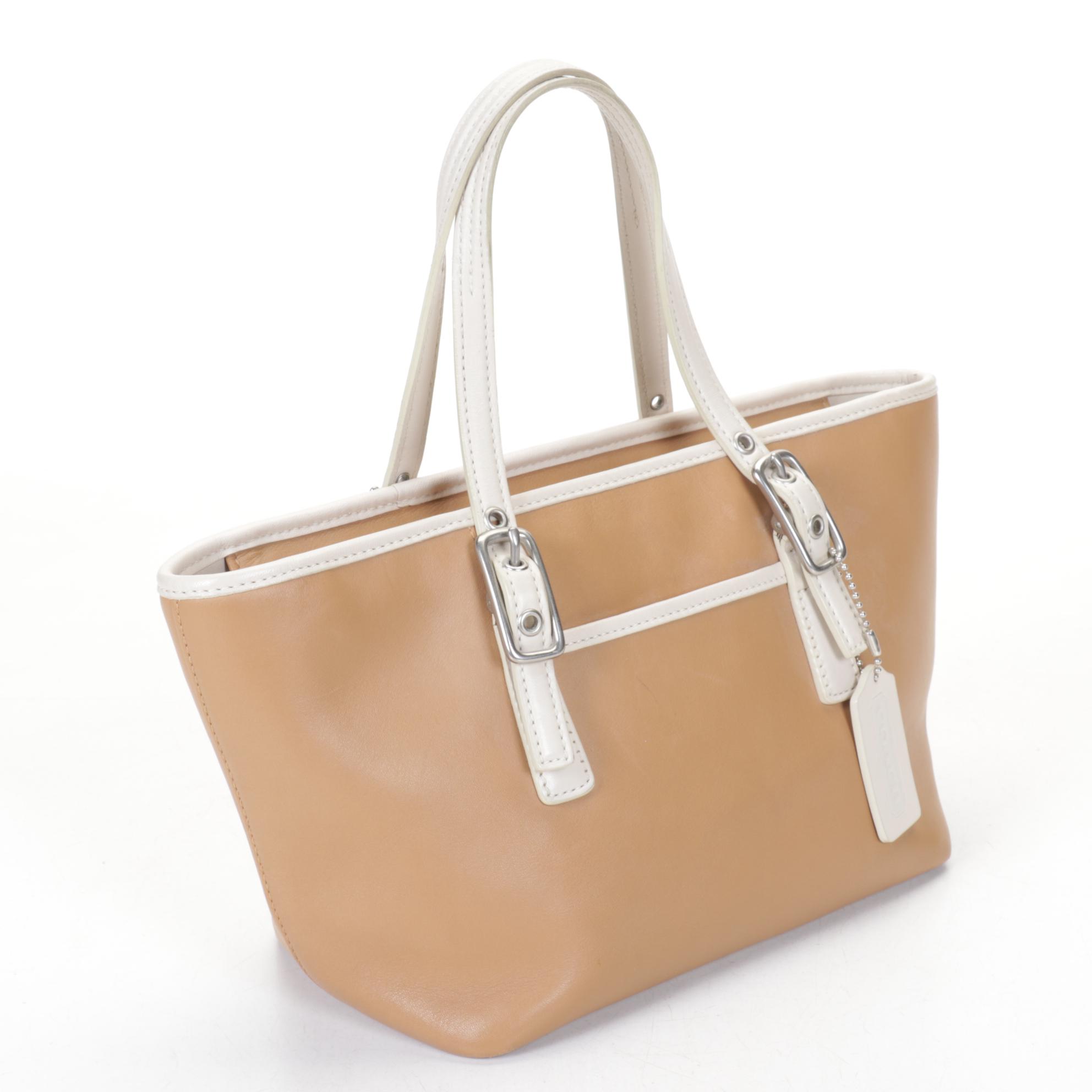 Coach Legacy Camel Leather Purse and Mini Hamptons Tote with White Trim