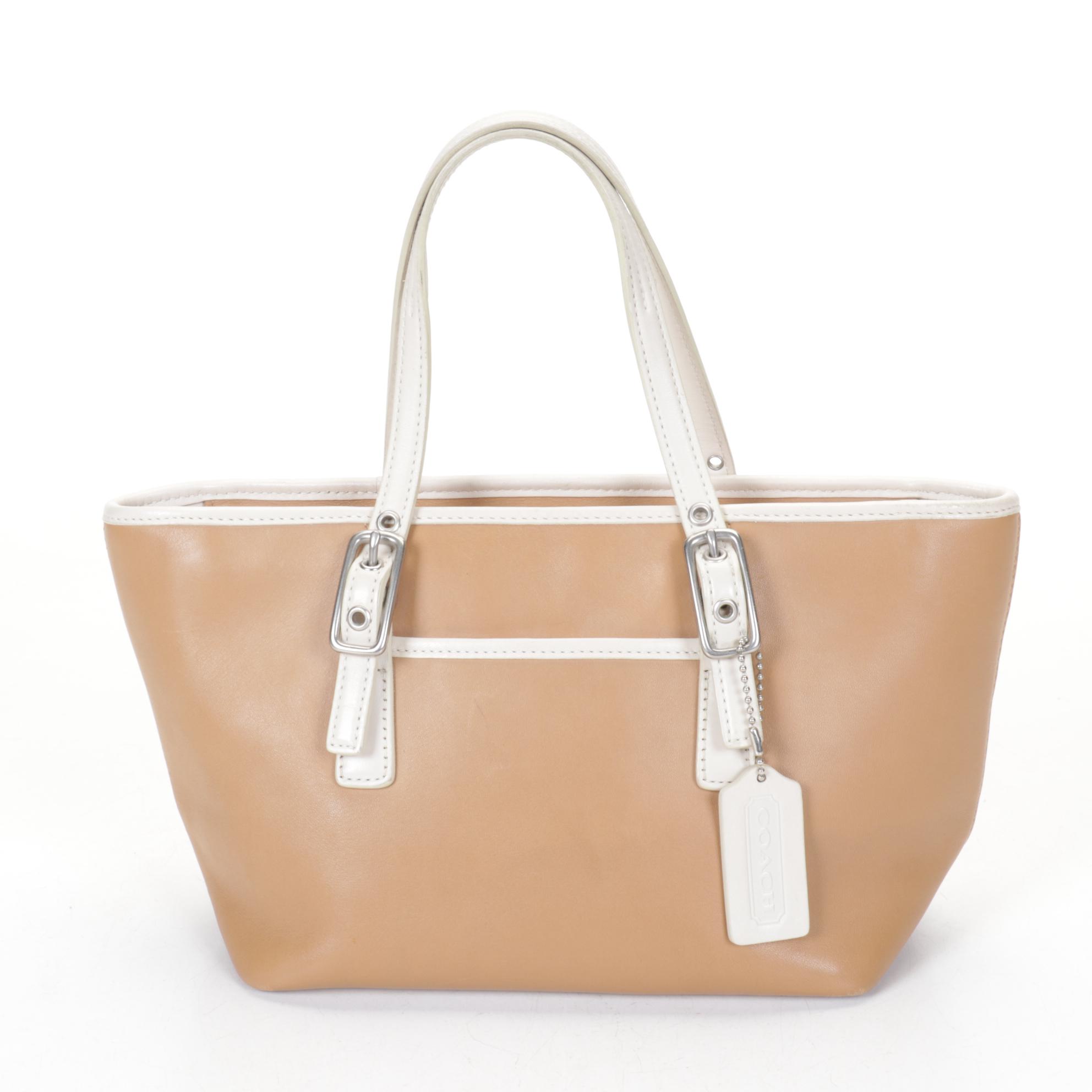 Coach Legacy Camel Leather Purse and Mini Hamptons Tote with White Trim