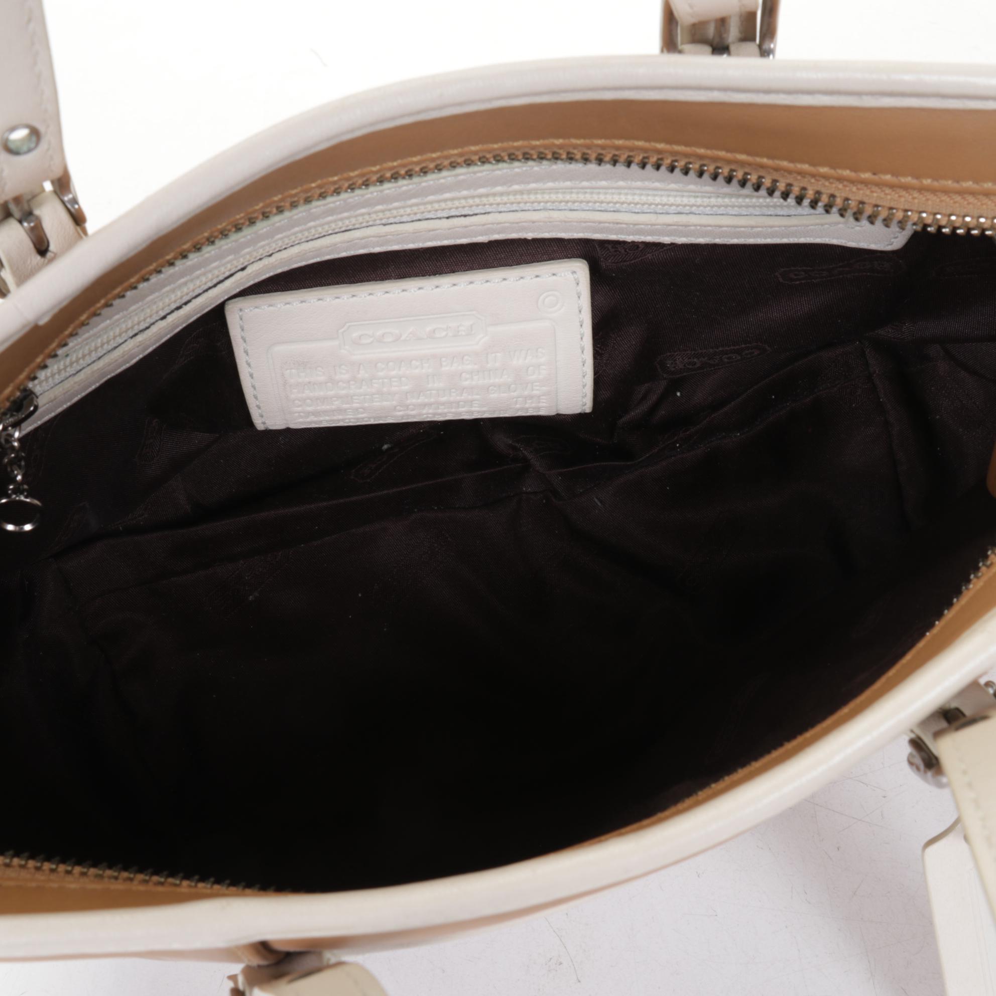 Coach Legacy Camel Leather Purse and Mini Hamptons Tote with White Trim