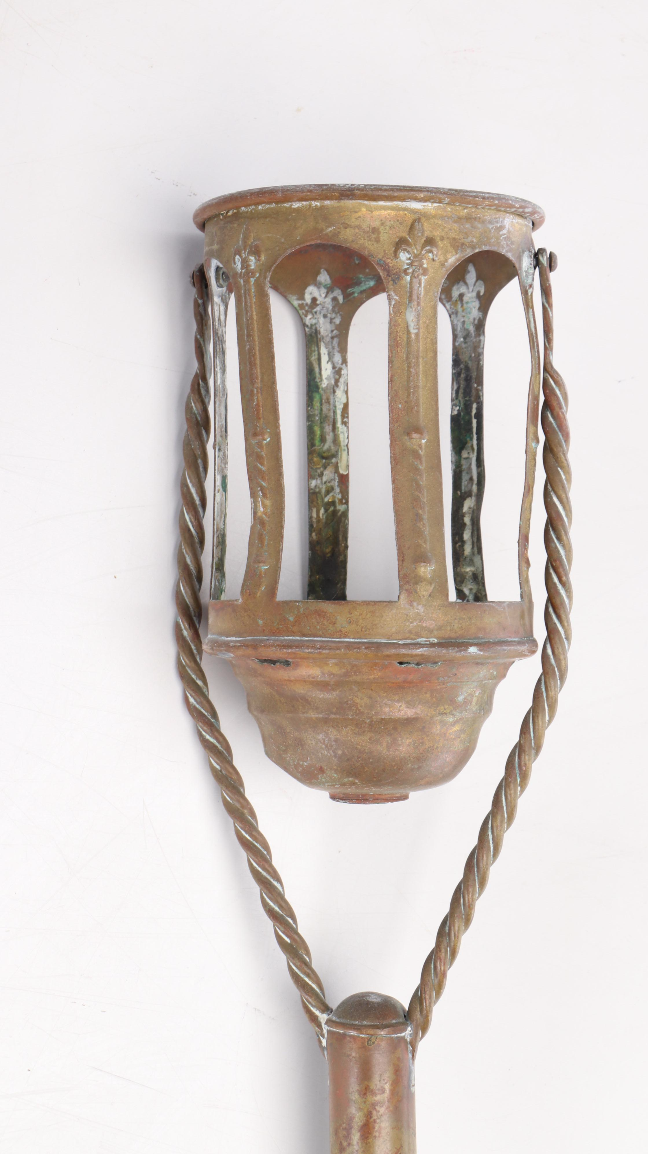 Pair of Ebonized Wood and Brass Cage Torch Lights