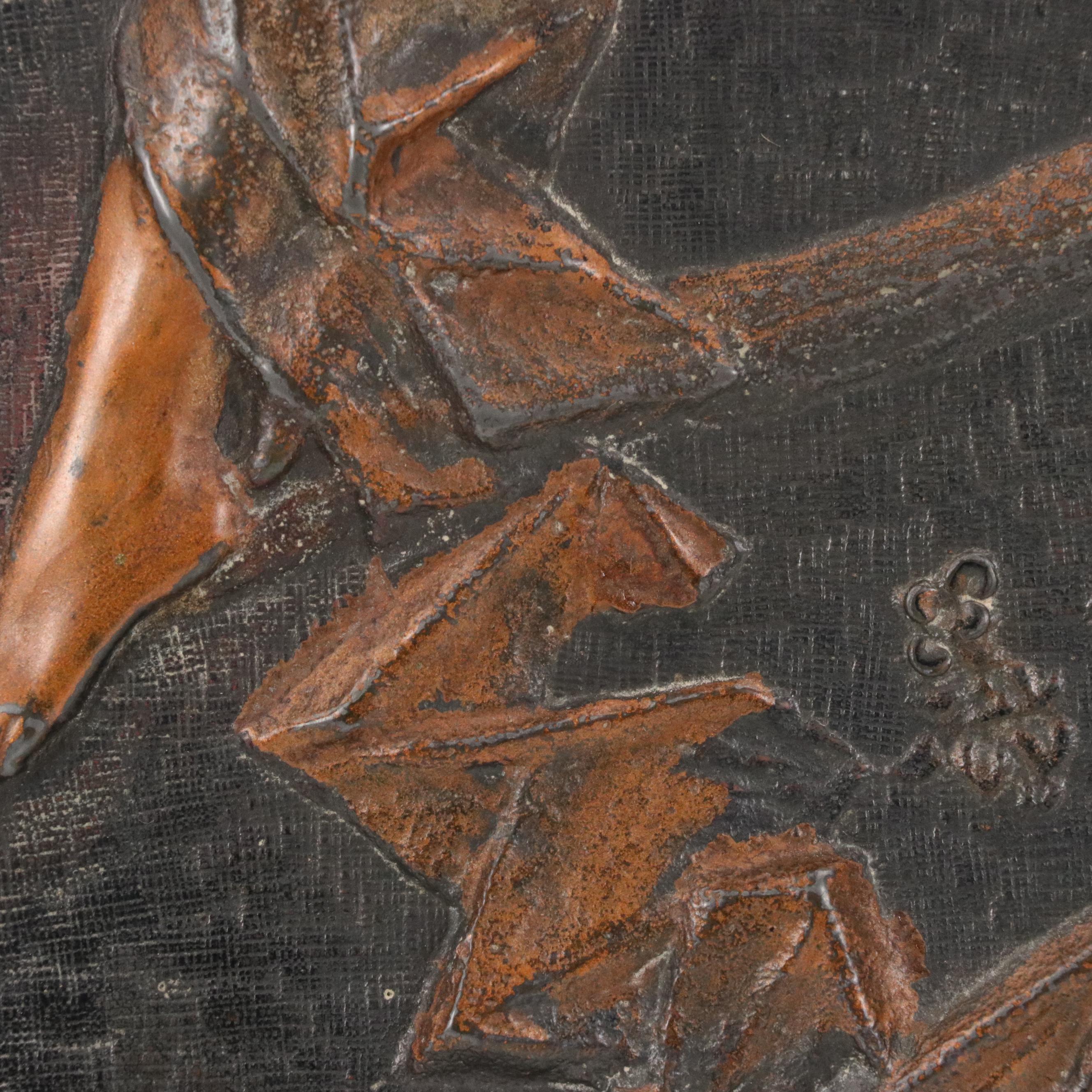 Continental Europe Style Metal Relief Panel of Maiden on Branch Playing Lute