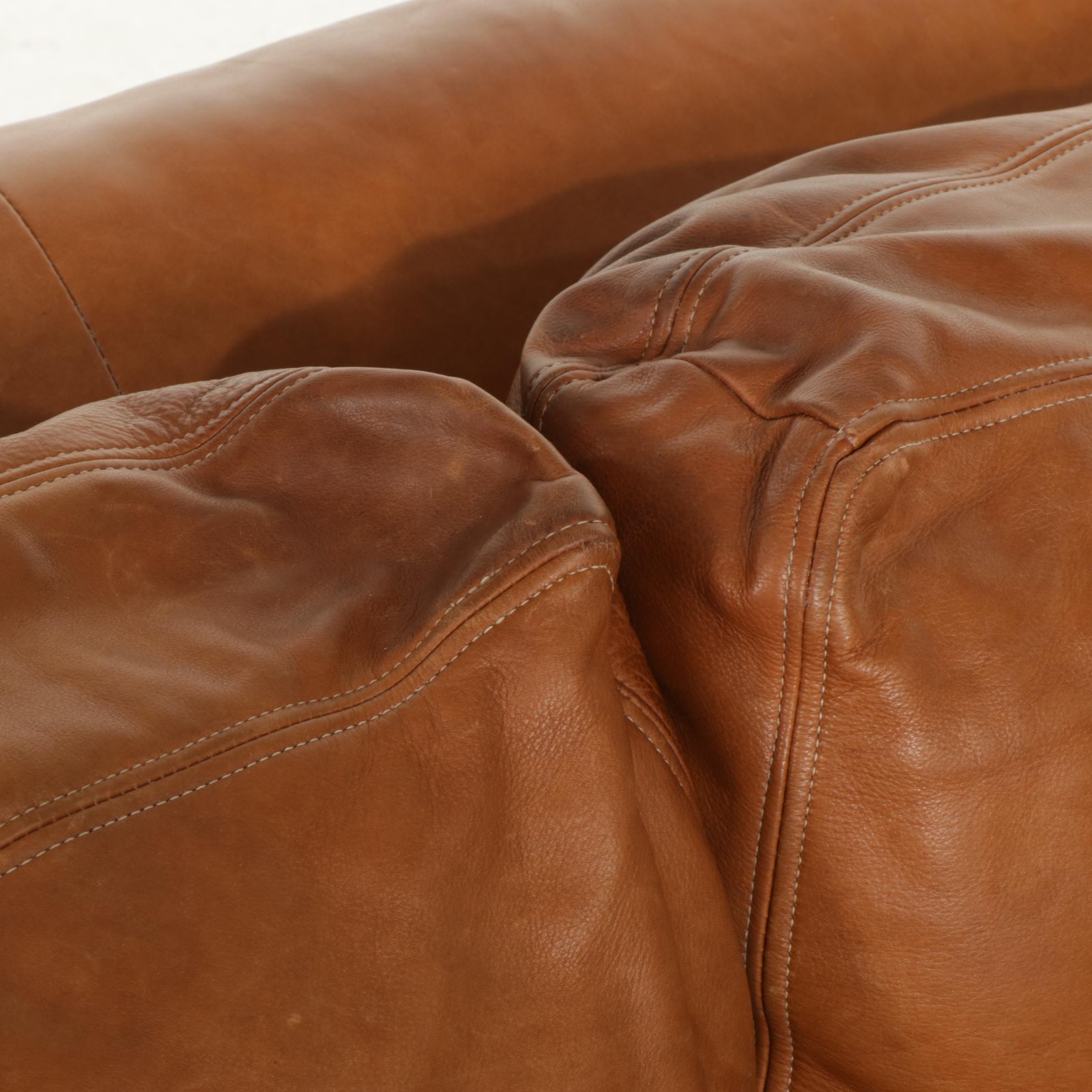 Ethan Allen Leather Roll-Arm Sofa
