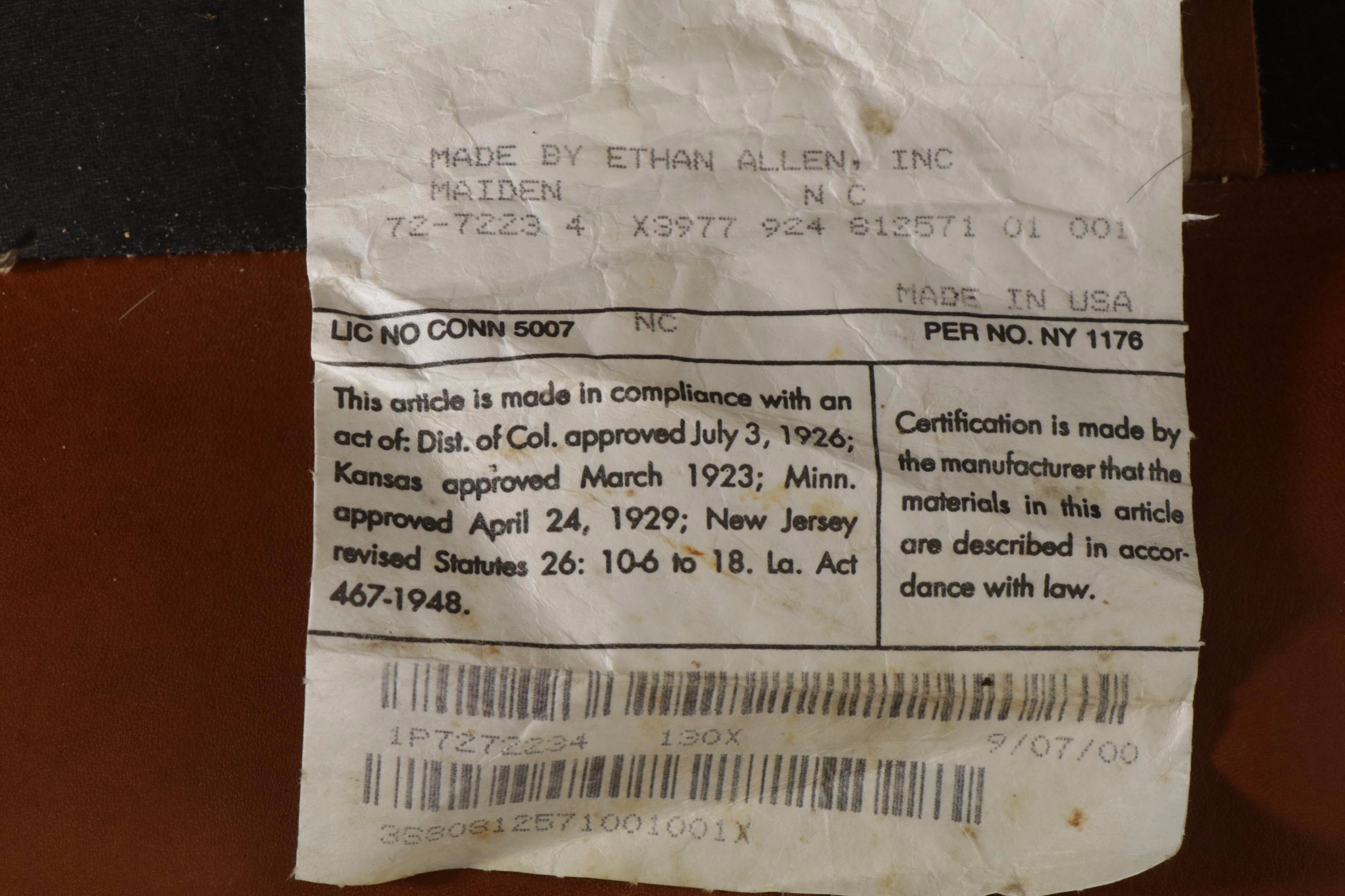 Ethan Allen Leather Roll-Arm Sofa