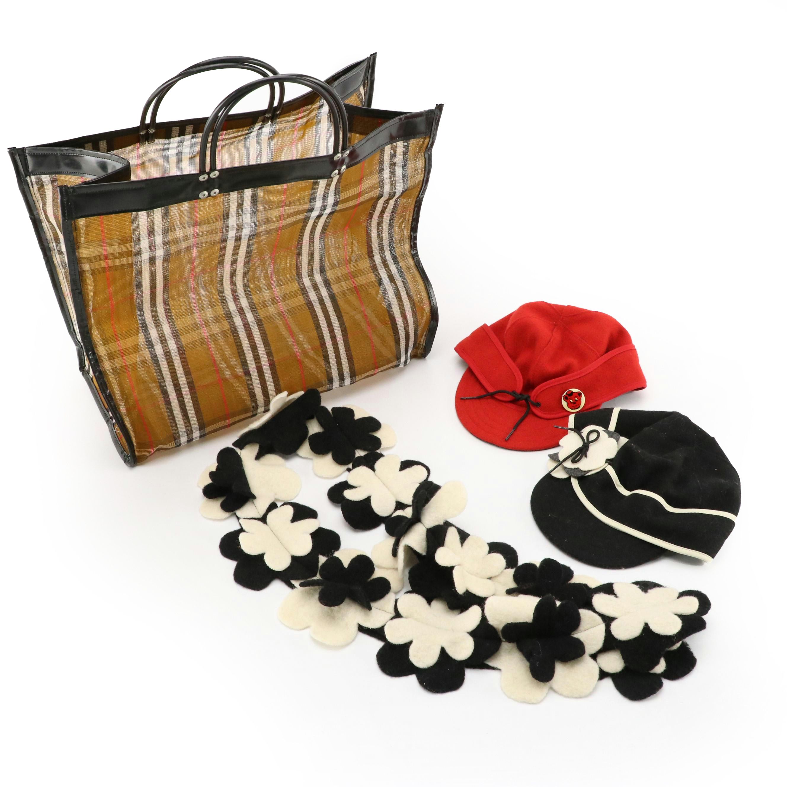 Stormy Kromer Wool Winter Caps, Platania Flower Neck Scarf, and Mary Jane Tote