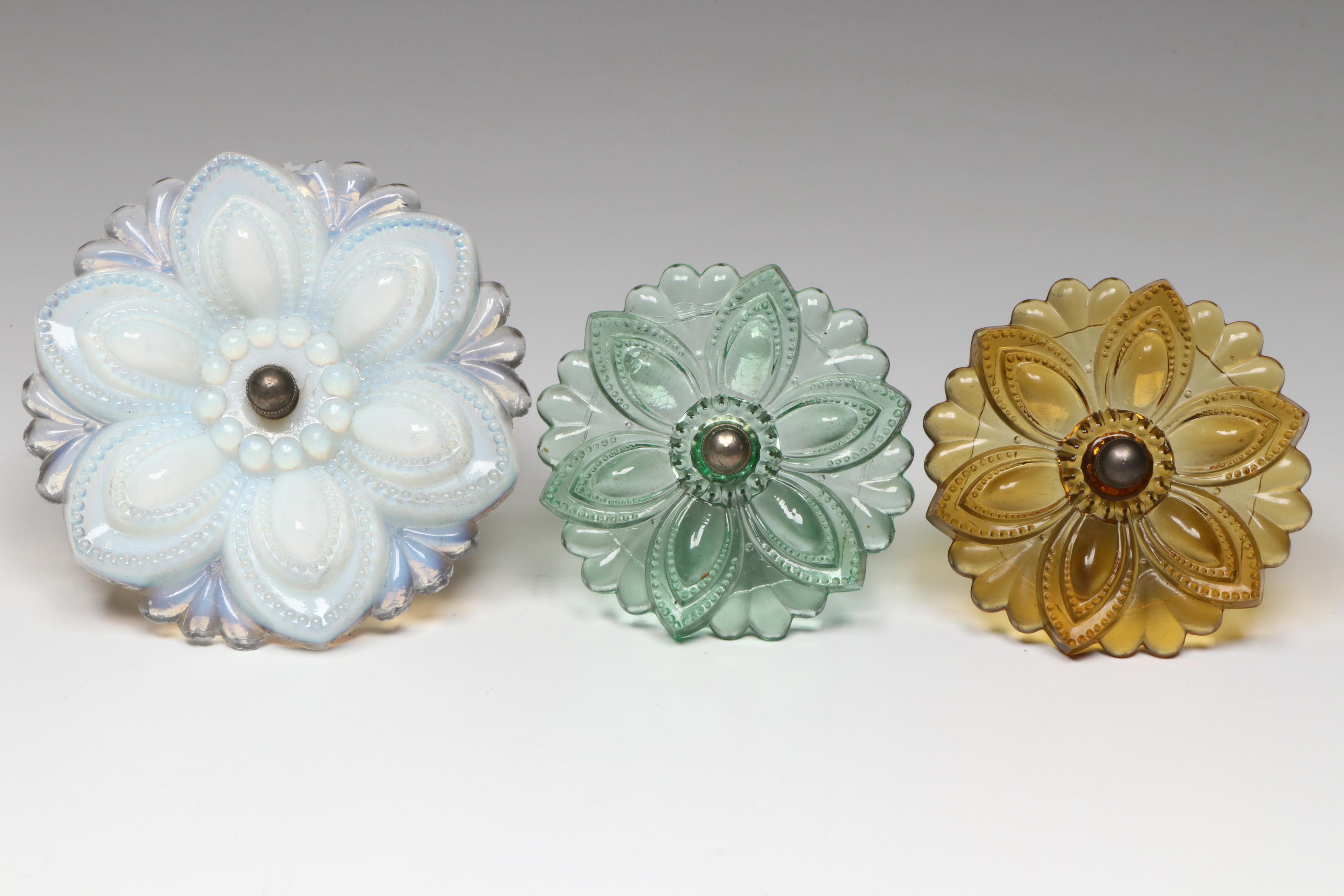 Victorian Uranium Glass, Amber and Green Glass Curtain Tiebacks