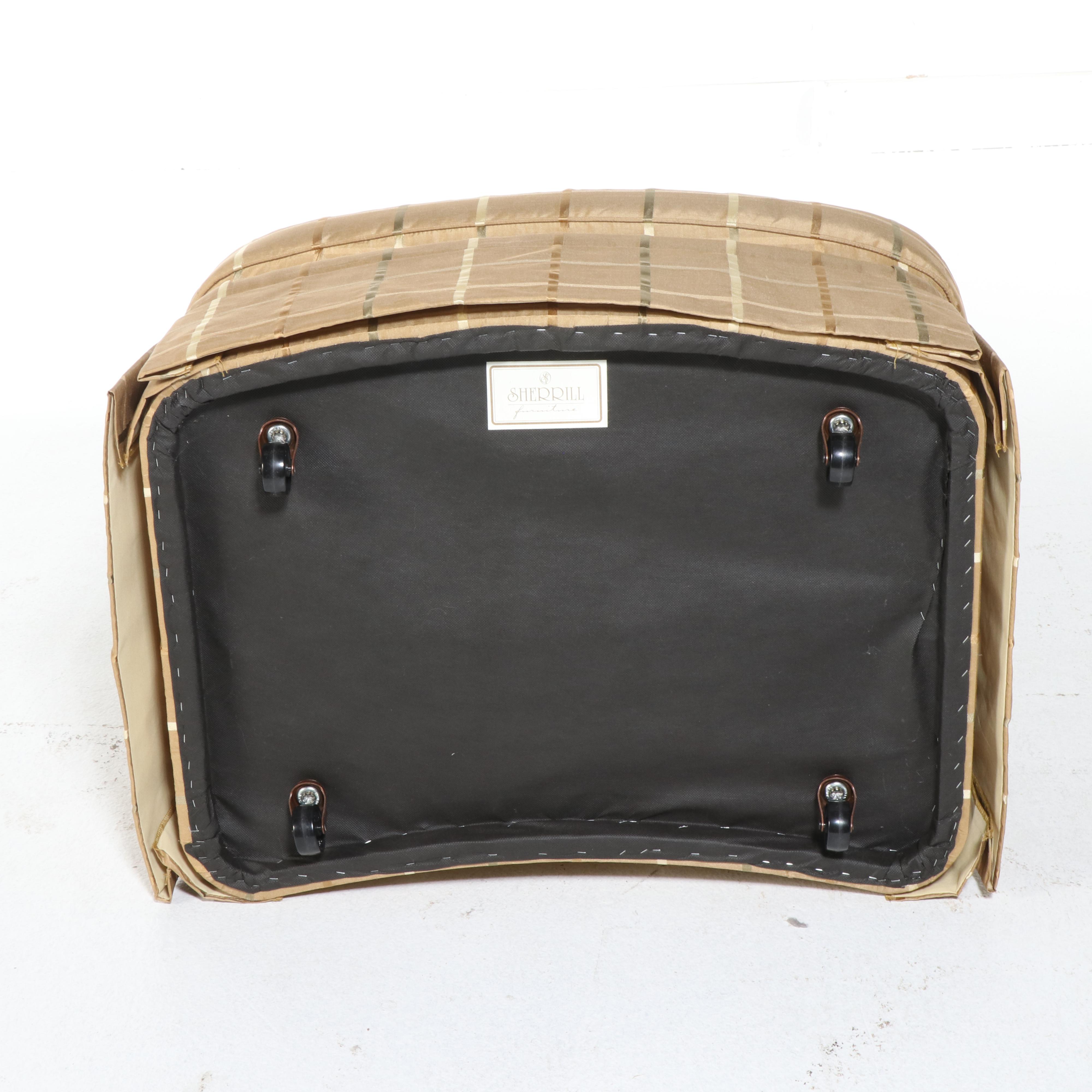 Pair of Sherrill Furniture Custom-Upholstered Easy Armchairs with Ottoman