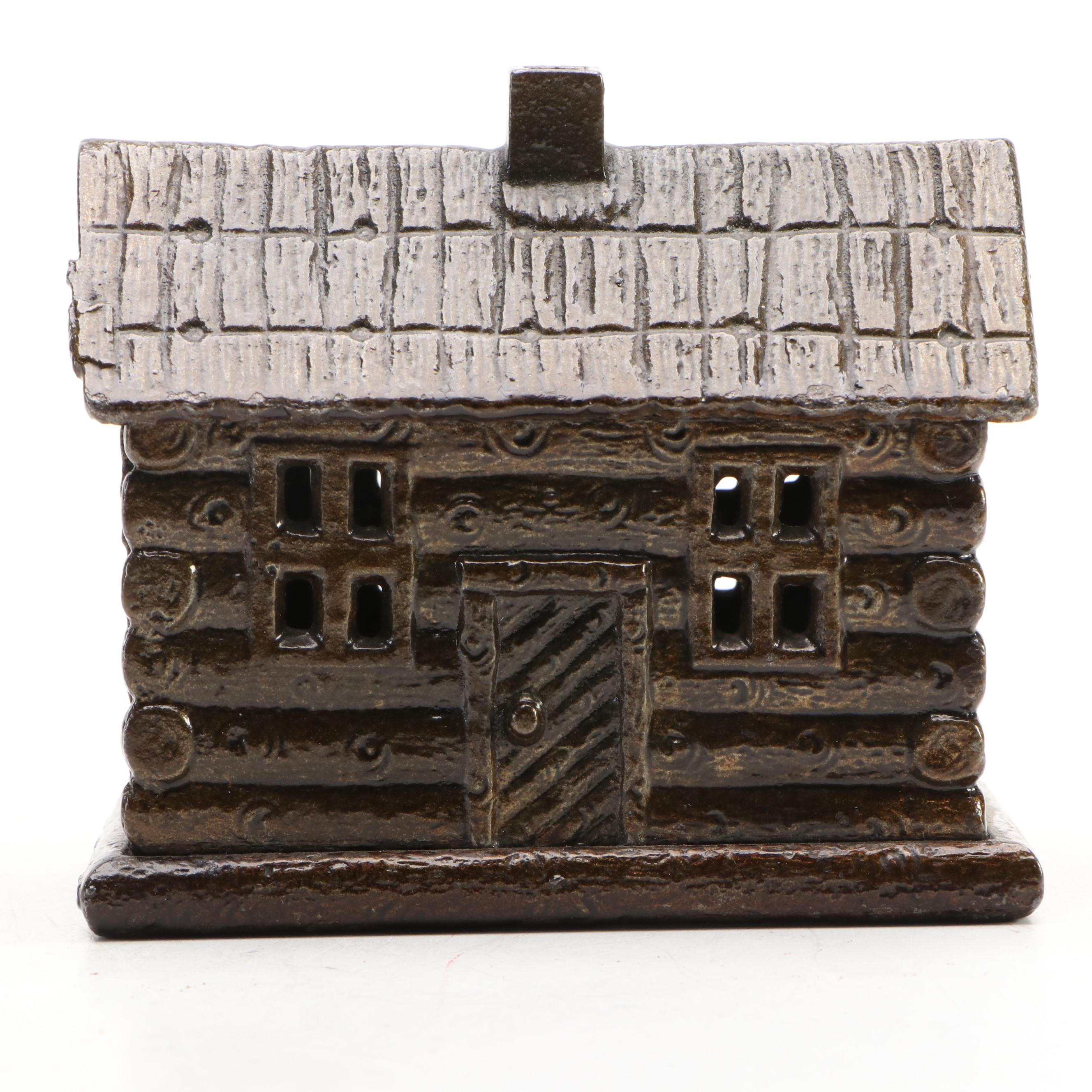 Cast Iron Cabin with Shaker Roof Bank, Early 20th Century