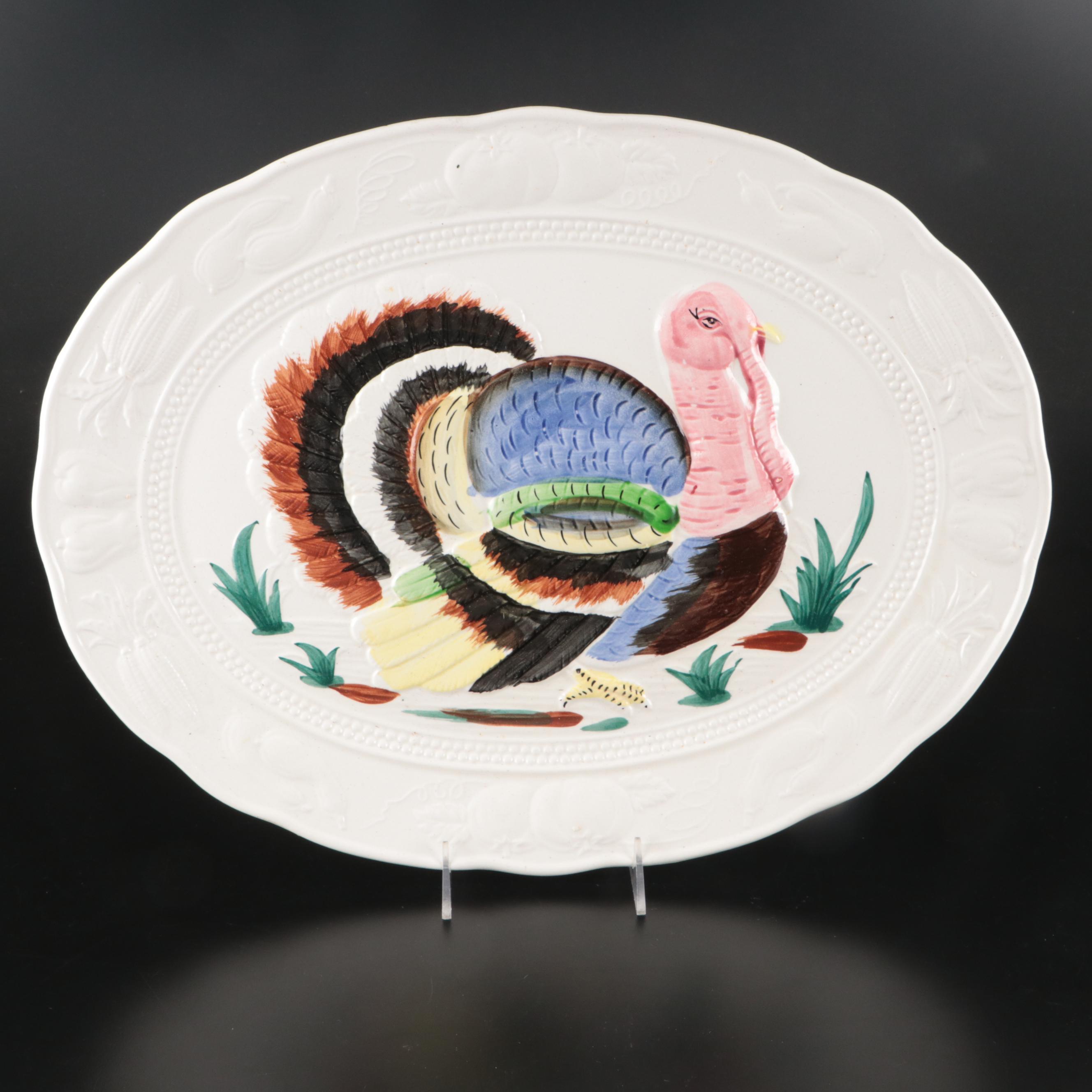 Trimont Ware Platter with Stangl Pottery Turkey Figurines, Mid to Late 20th C.