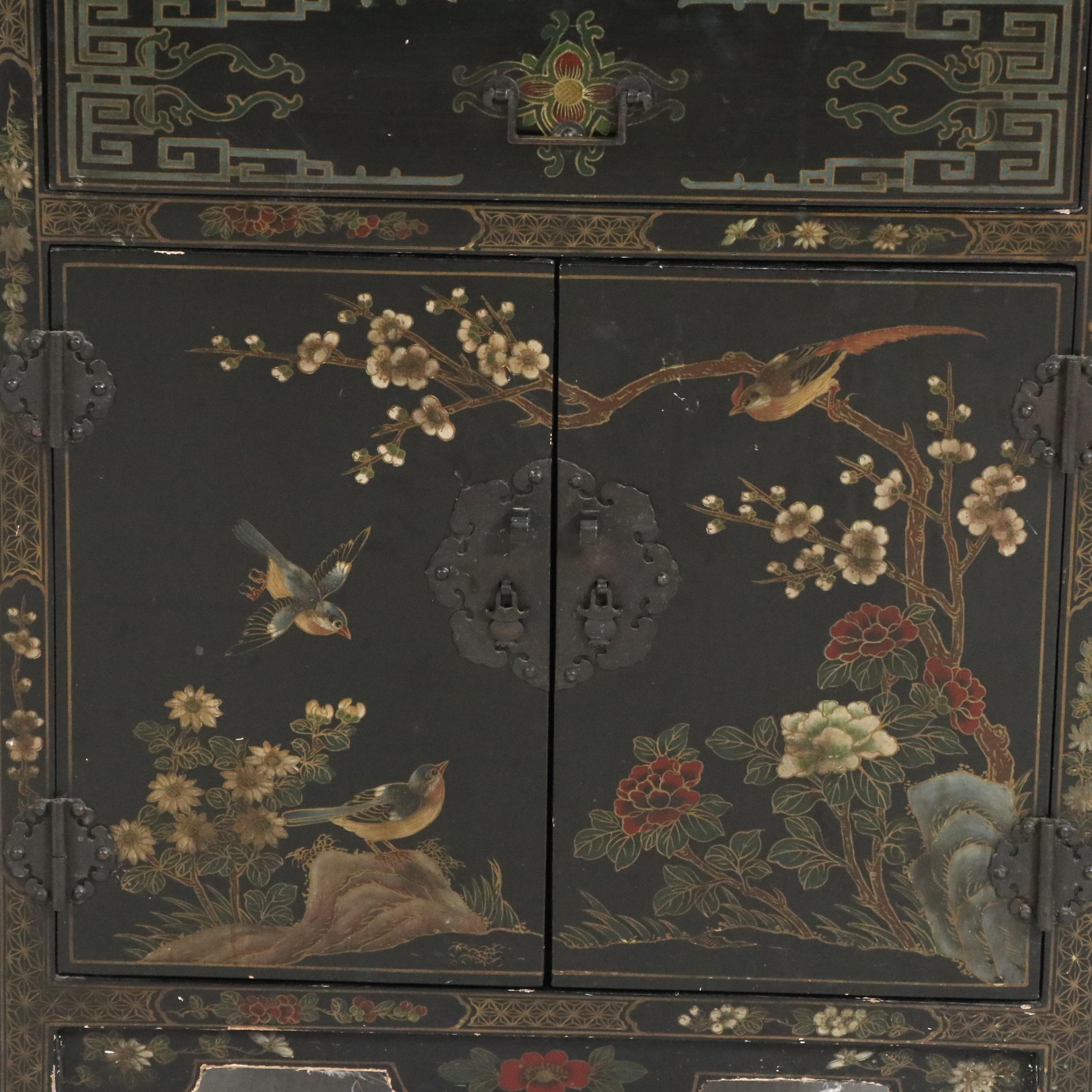 Chinese Painted Lacquer Wood Side Cabinet, 20th Century